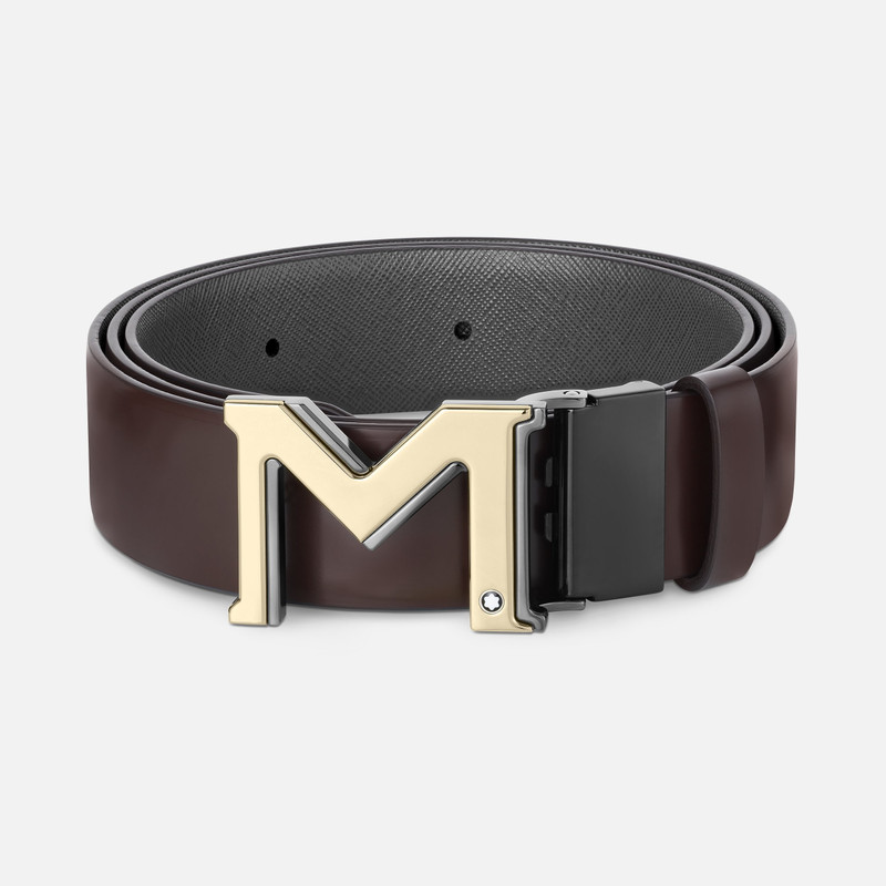 M buckle brown/gray 35 mm reversible leather belt 1