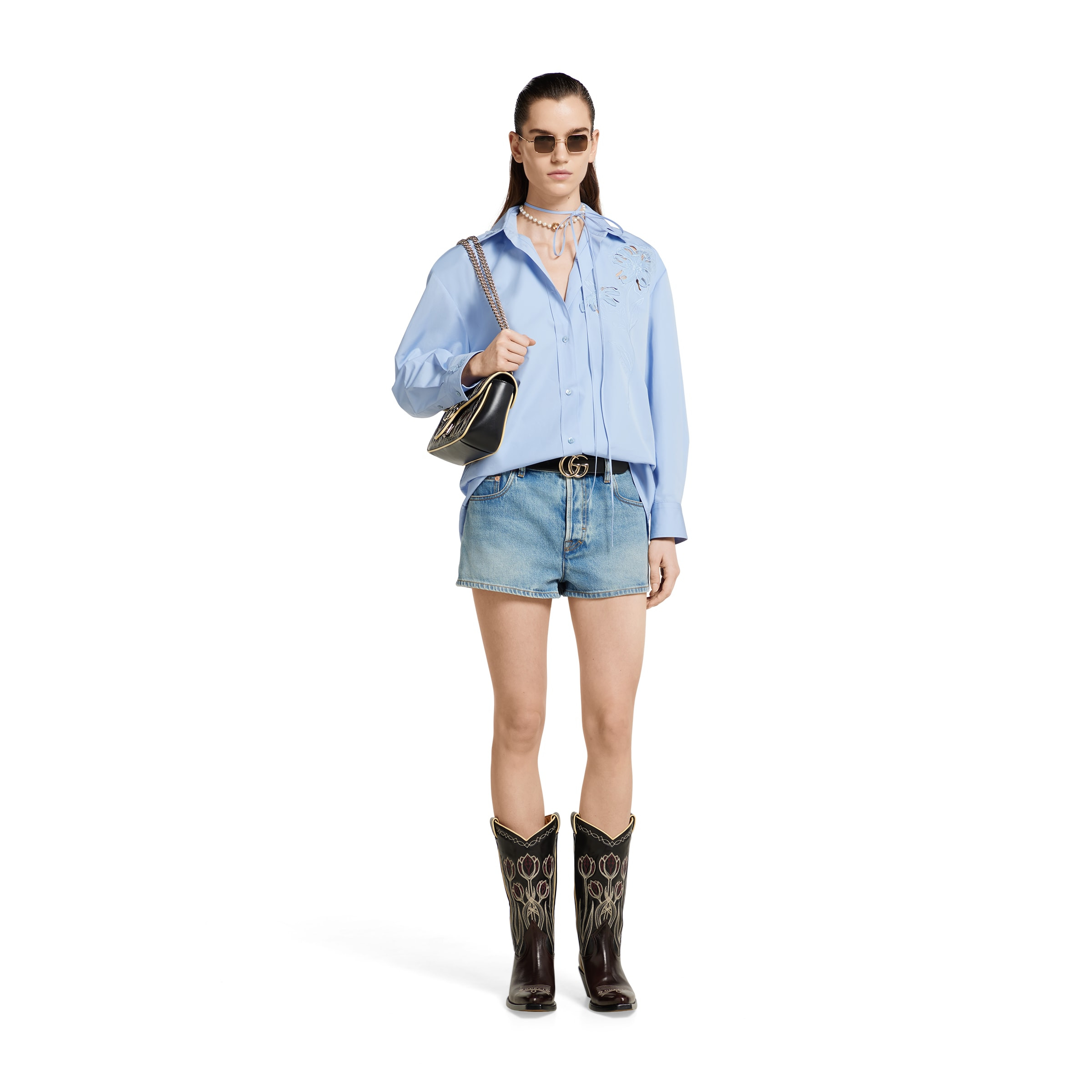 Cotton poplin shirt with embroidery - 2