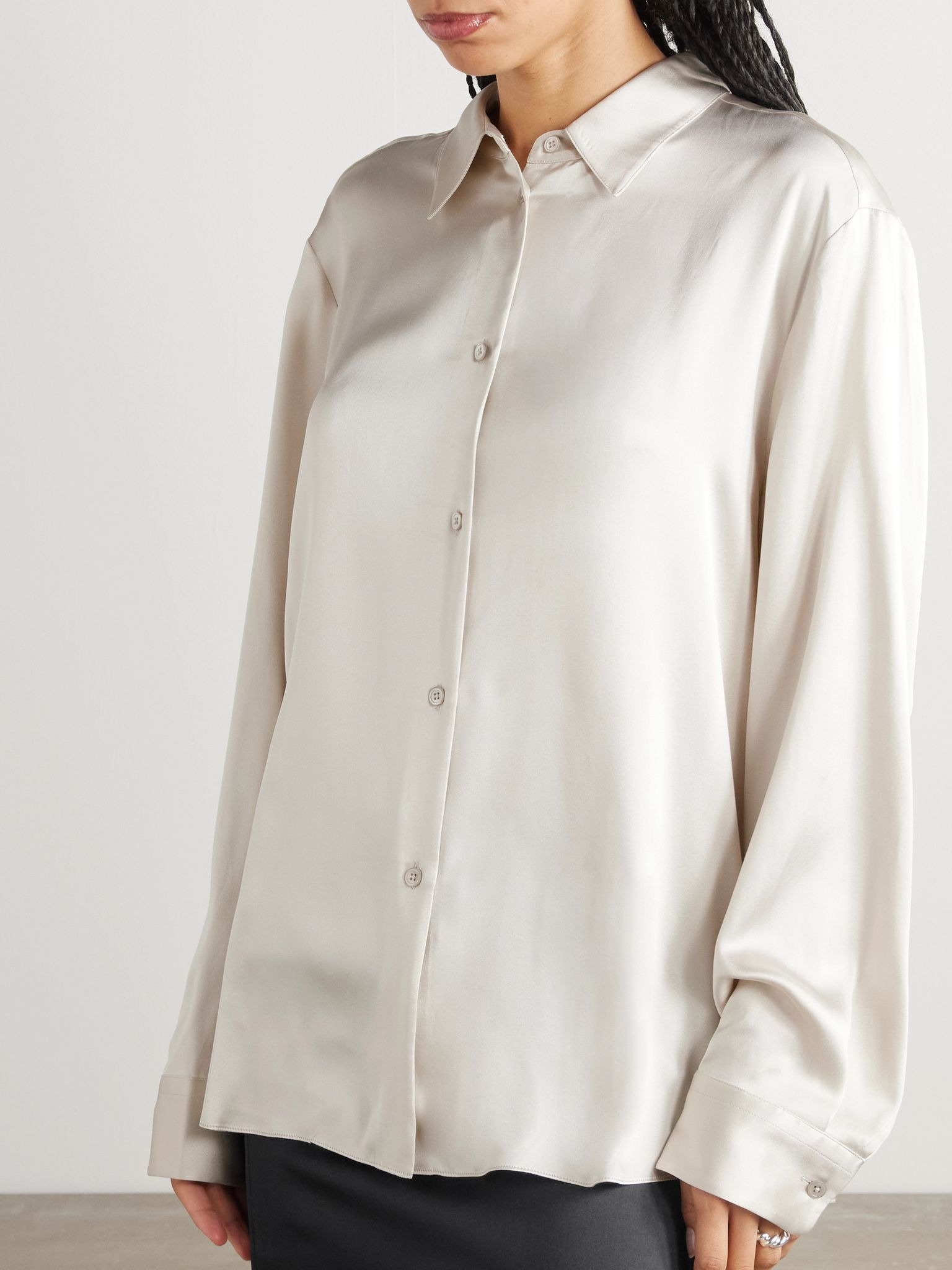 Silk-satin shirt Ivory - 3