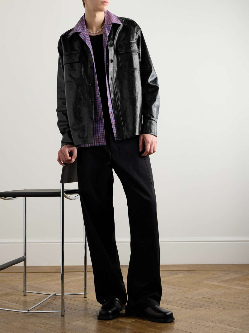 Marni Logo-Embroidered Glossed-Leather Overshirt outlook