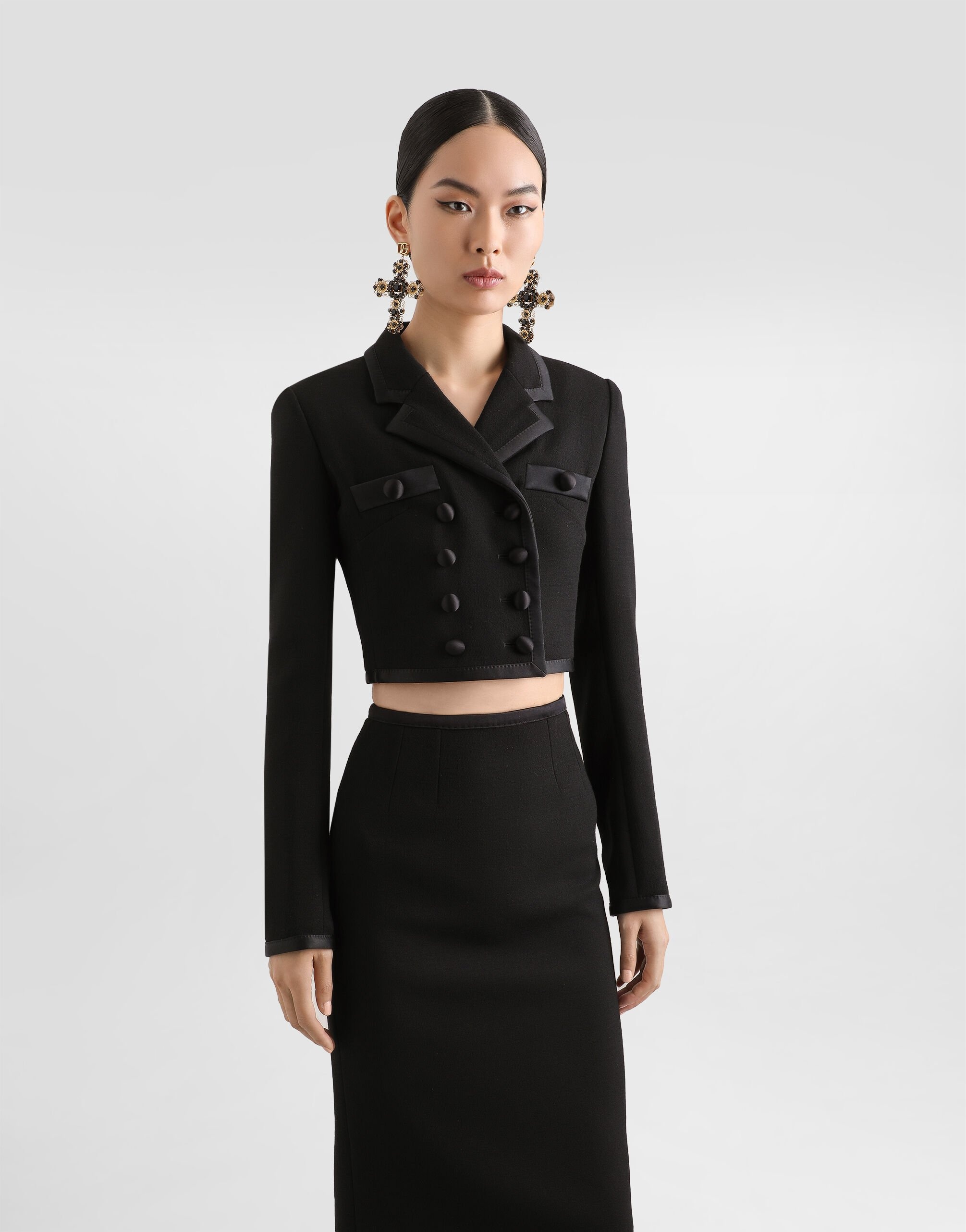 Short double-breasted wool crepe jacket - 4