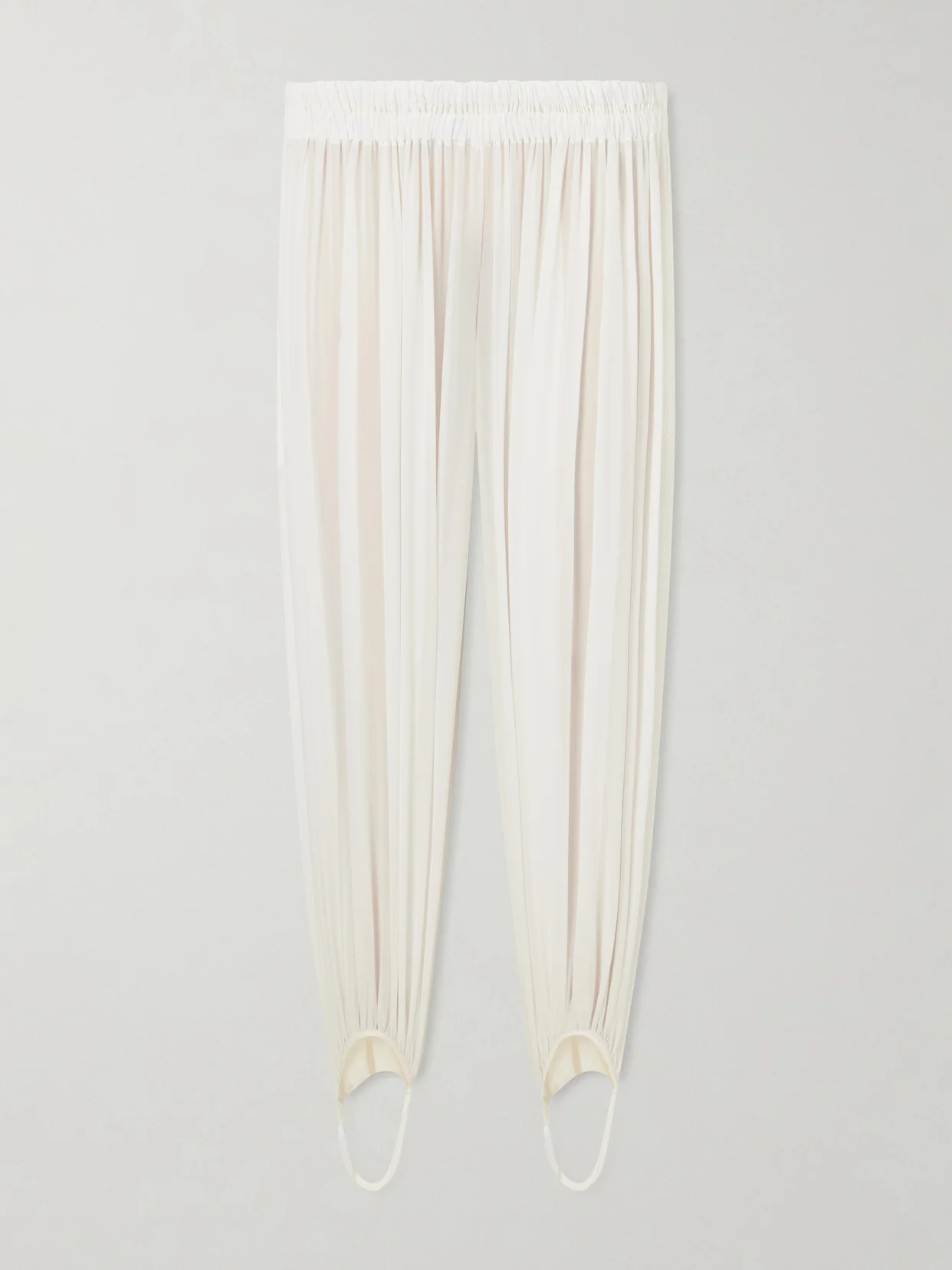 Shirred Stretch-silk Georgette Tapered Pants - 1