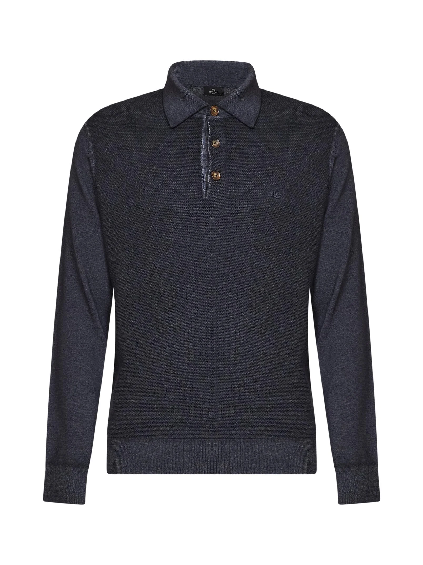 Indigo two-tone wool knit logo-embroidered polo shirt - 1