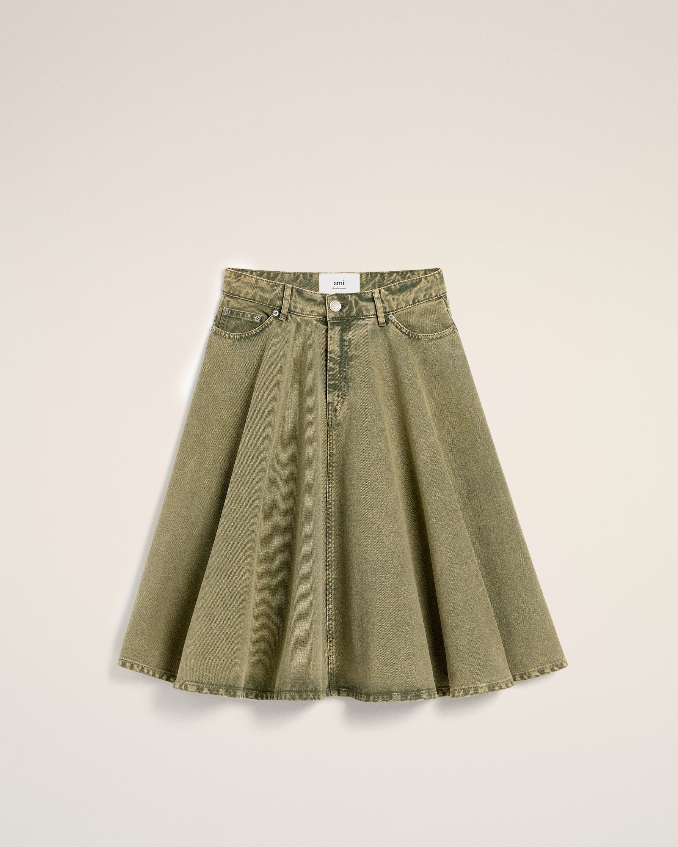 GREEN COTTON MIDI SKIRT WITH GODETS - 2