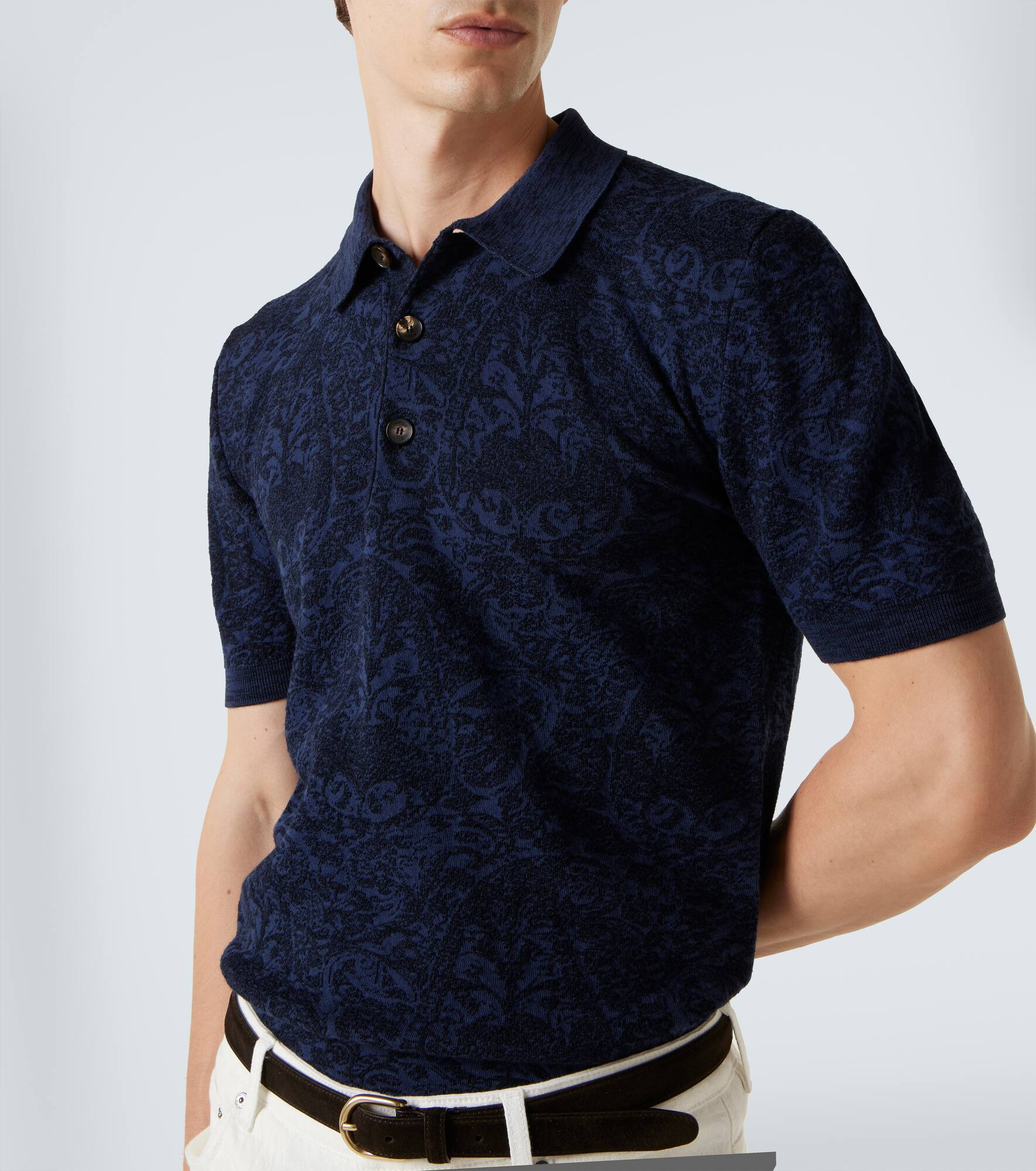 Cotton and wool-blend jacquard polo sweater - 5