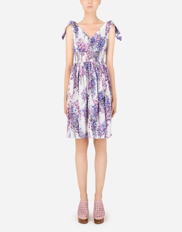 Wisteria-print poplin midi dress - 1