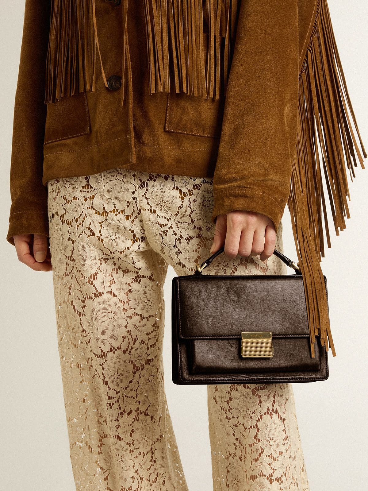 Venezia Bag in vintage dark brown embossed leather with gold details - 3
