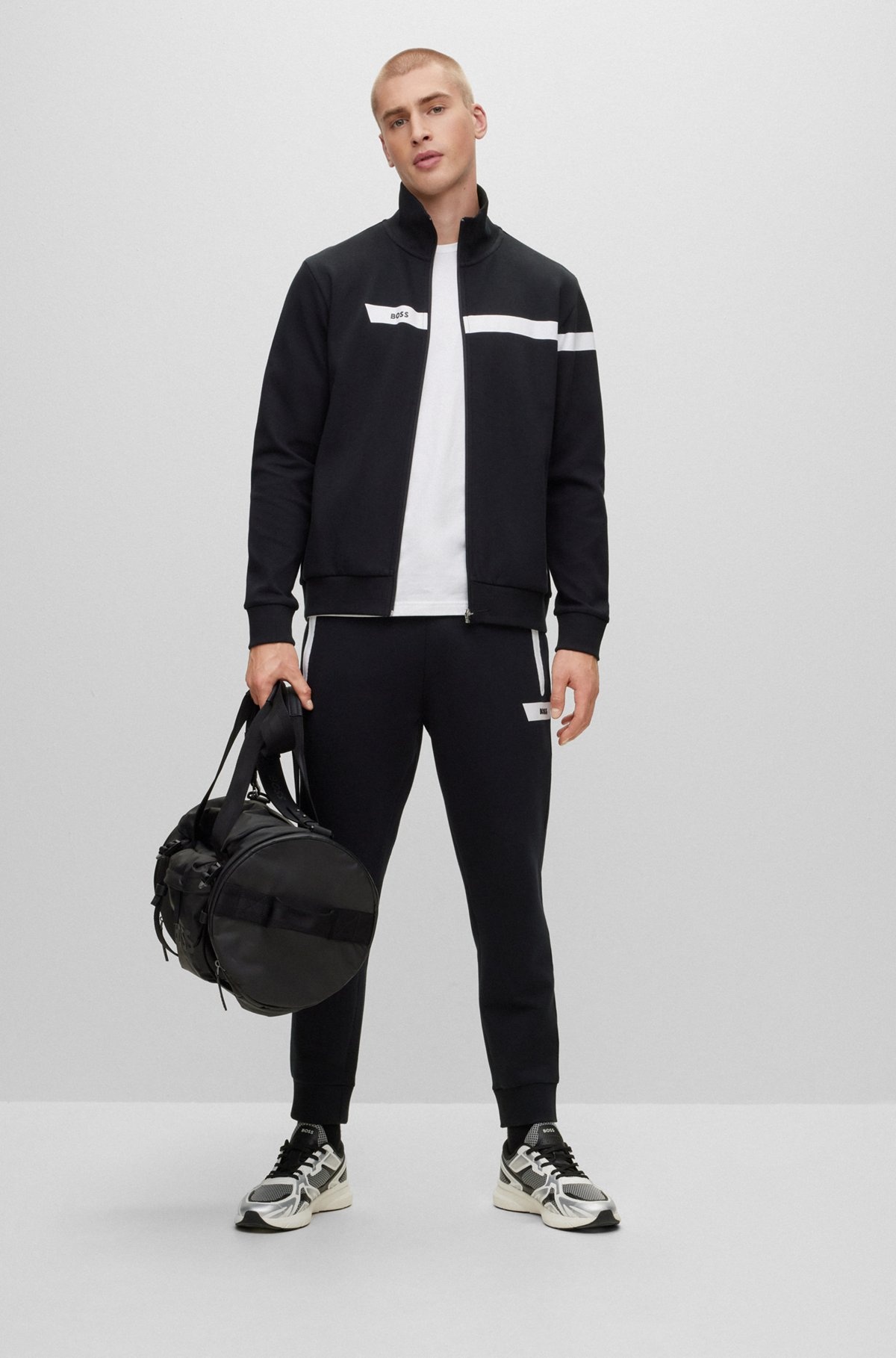 COTTON-BLEND ZIP-UP SWEATSHIRT WITH GRAPHIC LOGO STRIPE - 4