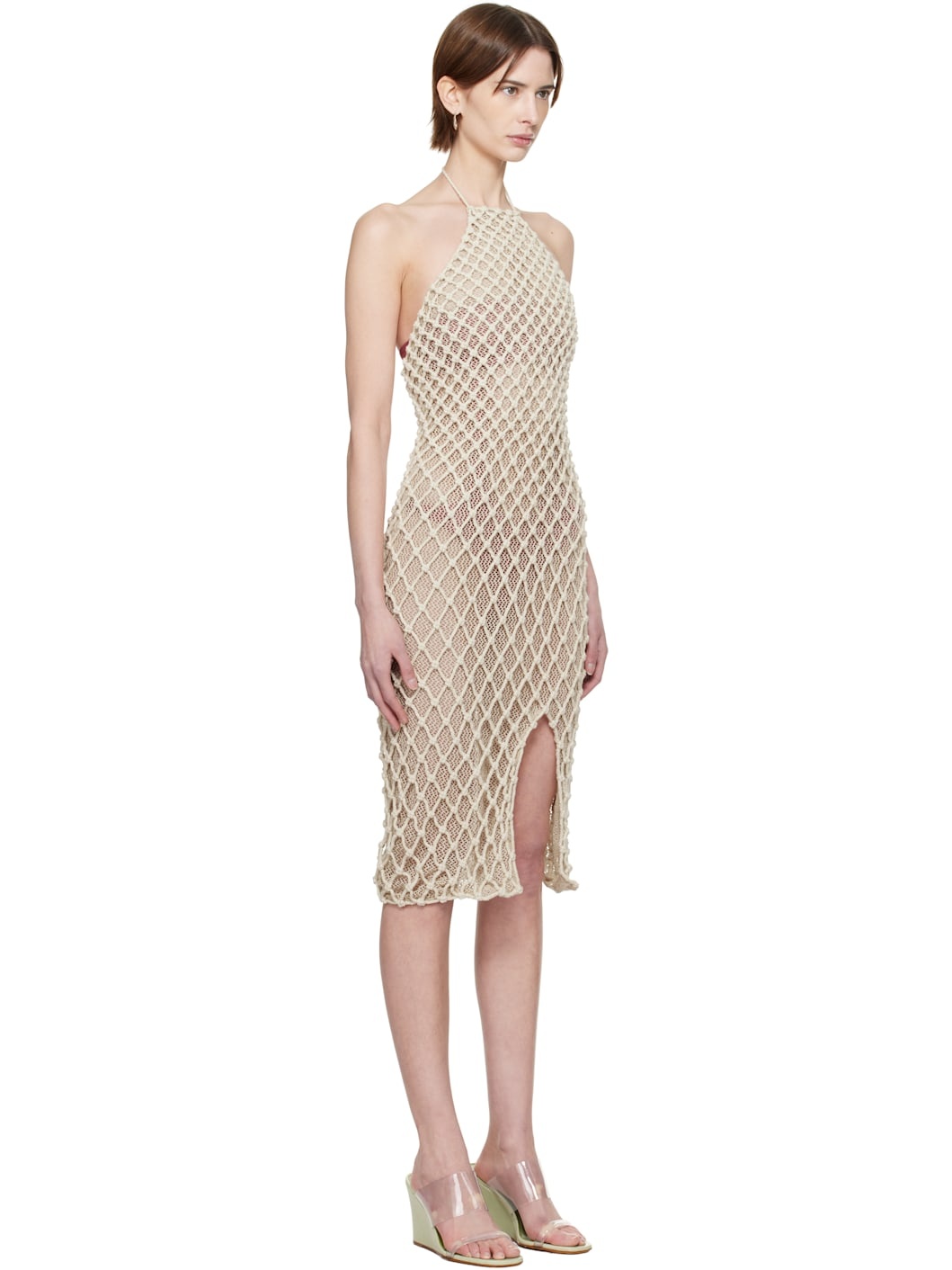 SSENSE Exclusive Beige High Halter Neck Midi Dress - 2