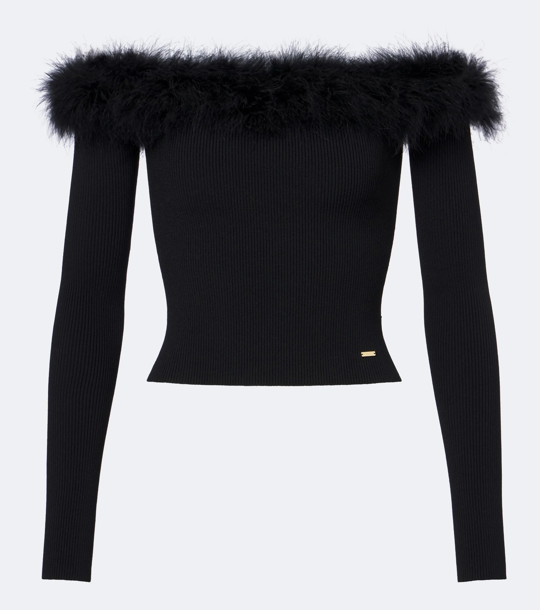 Feather-trimmed ribbed-knit top - 1