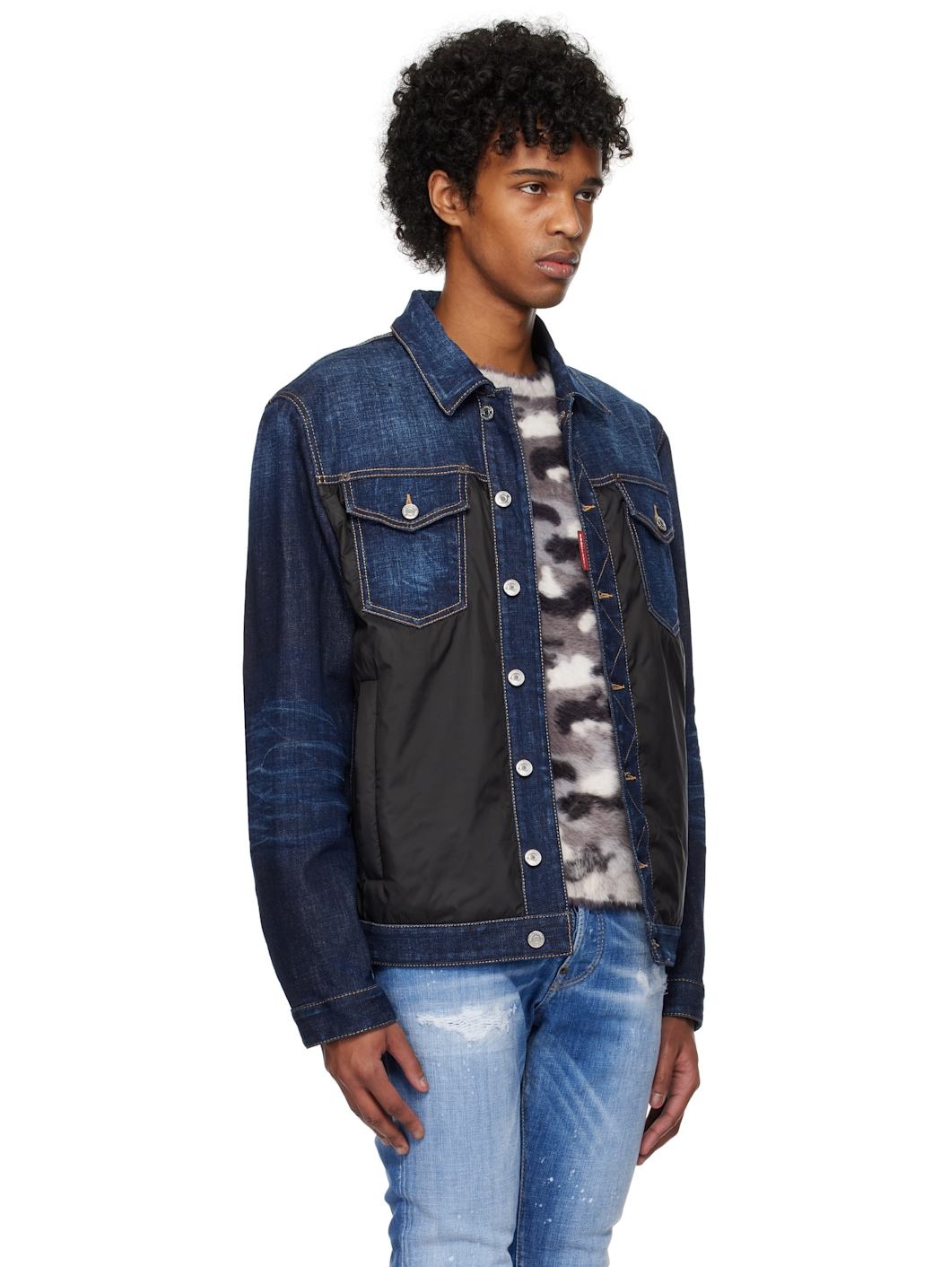 Navy & Black Denim Puffer Jean Jacket - 2