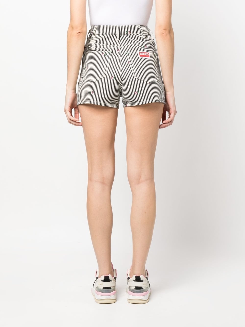 striped embroidered high-waisted shorts - 4