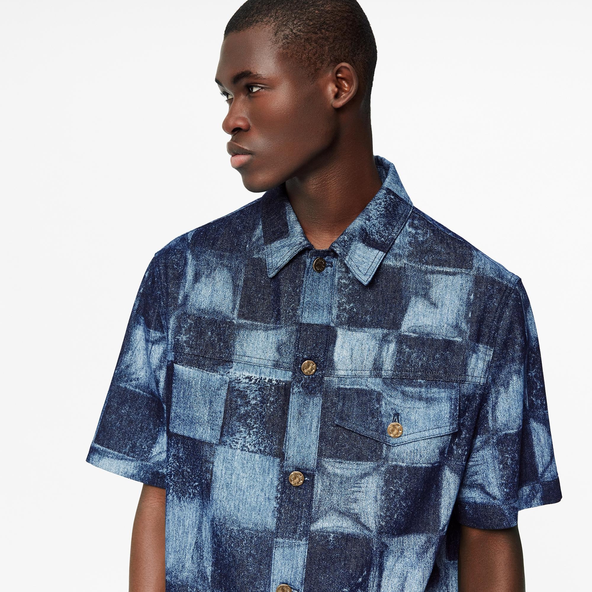 Short-Sleeved Salt Print Denim Shirt - 3