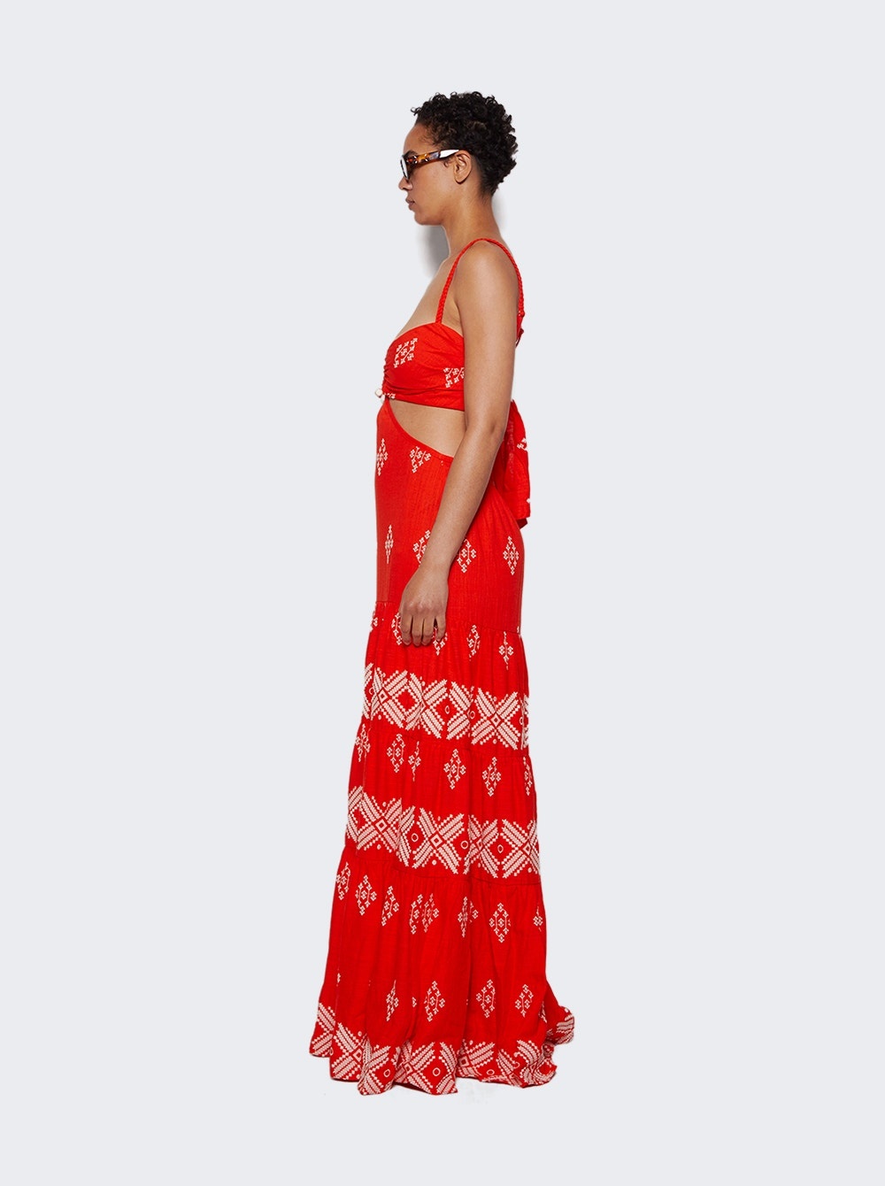 Power of Textile Maxi Dress Cross Stitch Red and Ecru - 4