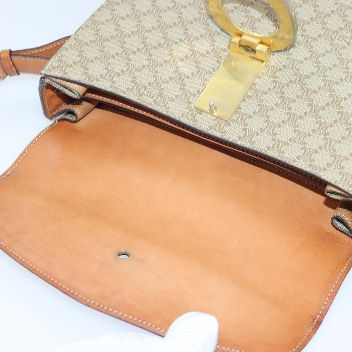 CELINE Macadam Canvas Shoulder Bag Beige Gold - 15