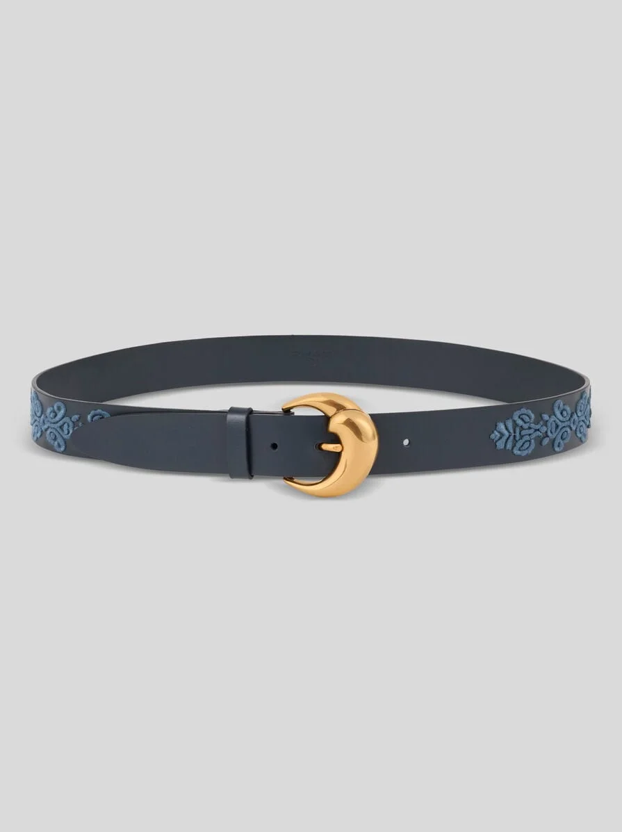 LEATHER BELT WITH EMBROIDERED MOTIF - 1