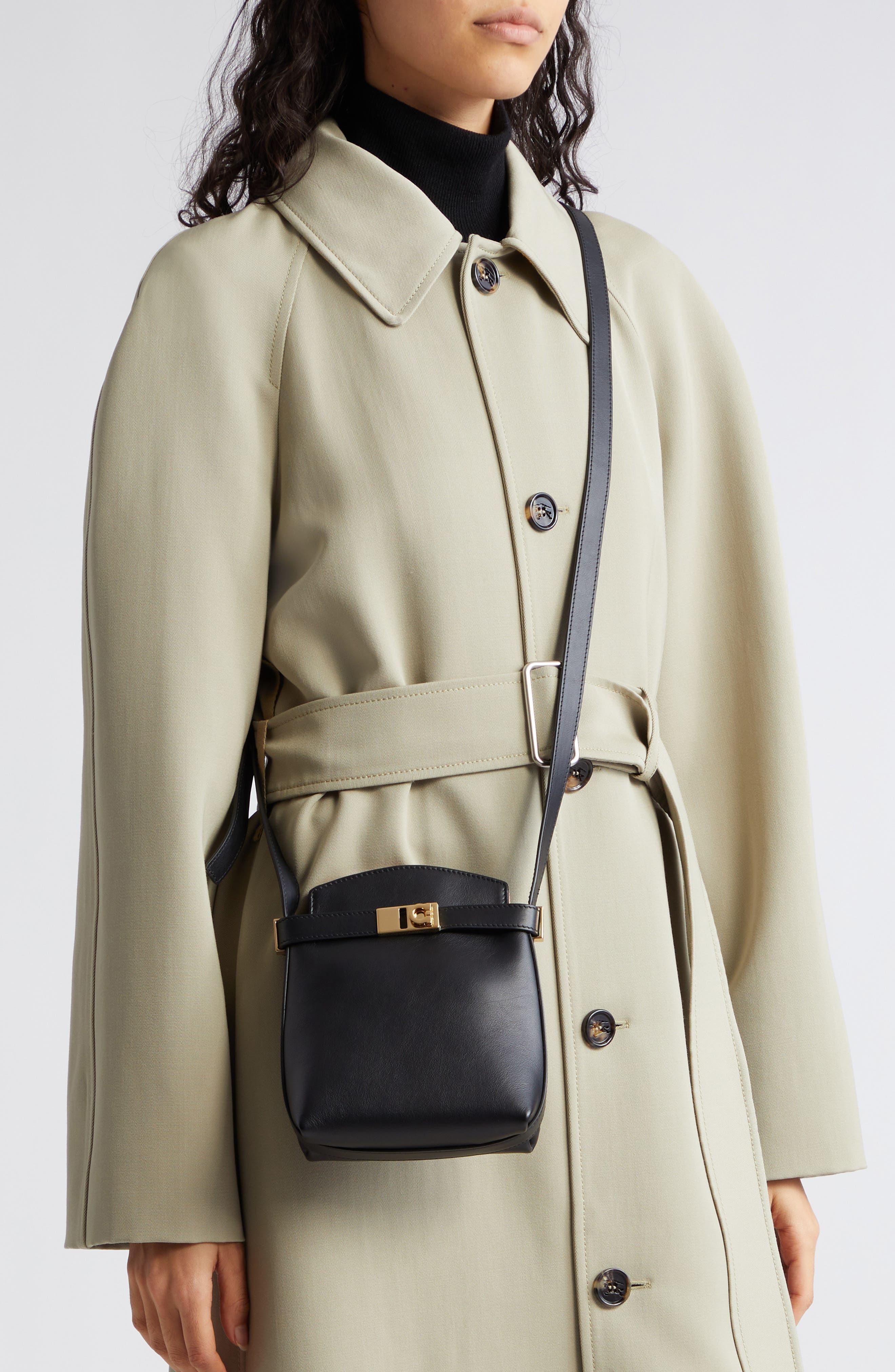 FERRAGAMO Hug Bicolor Leather Crossbody Mini Bag in Nero at Nordstrom - 2