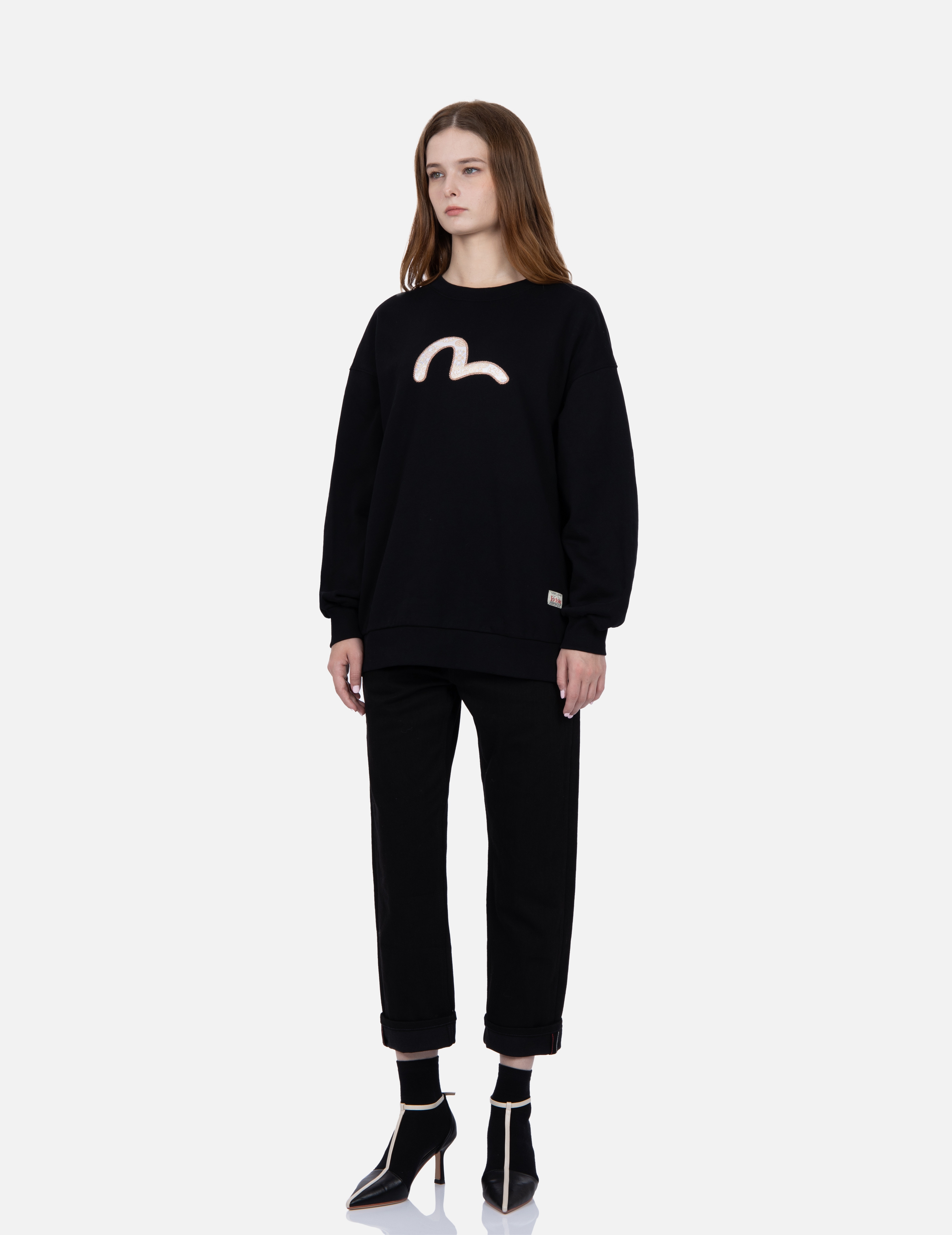 “KOI PLAYING IN THE WAVES” DAICOCK PRINT BOYFRIEND JEANS - 4