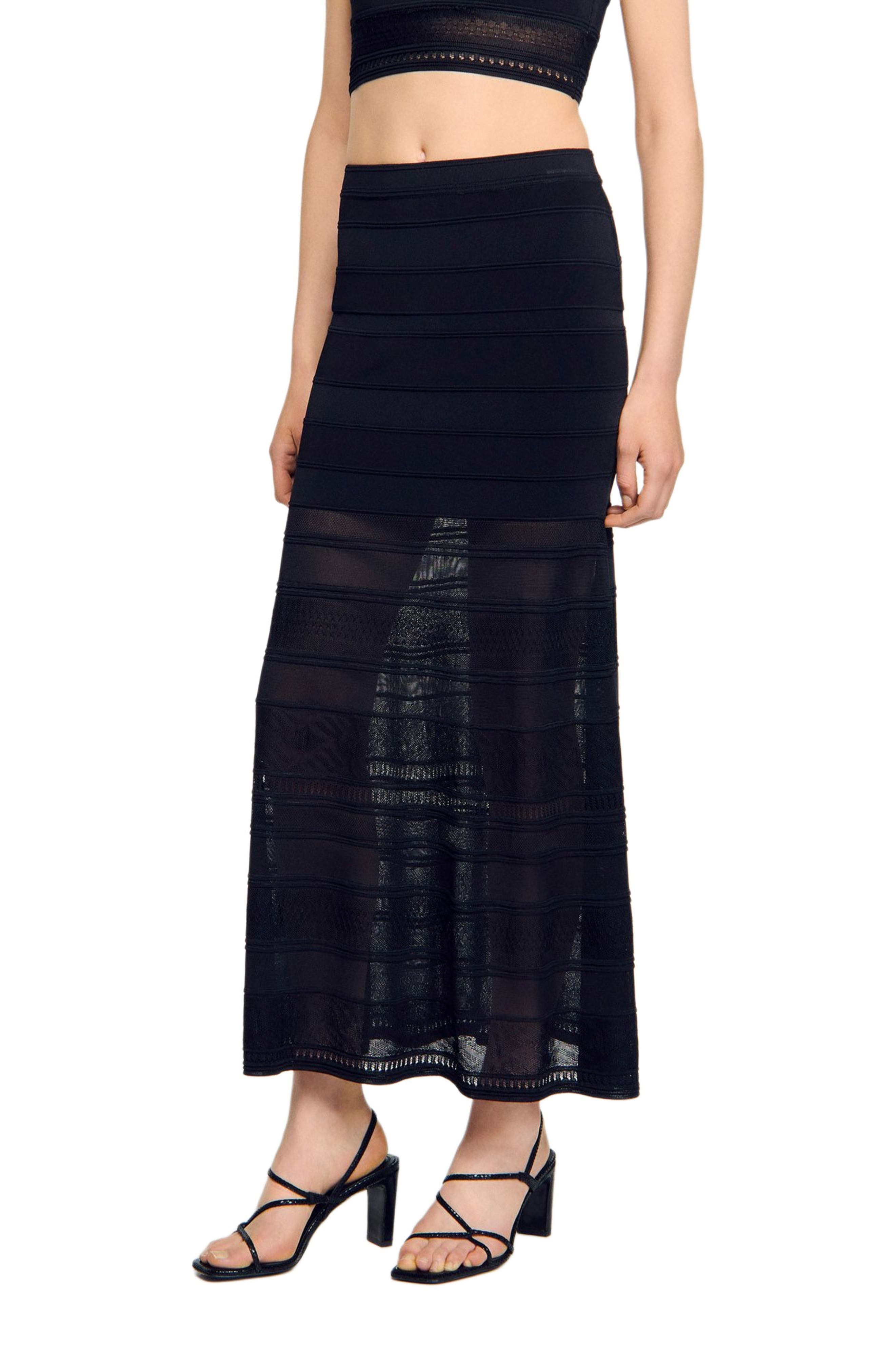 SANDRO Maxi decorative knit skirt in Black at Nordstrom - 3
