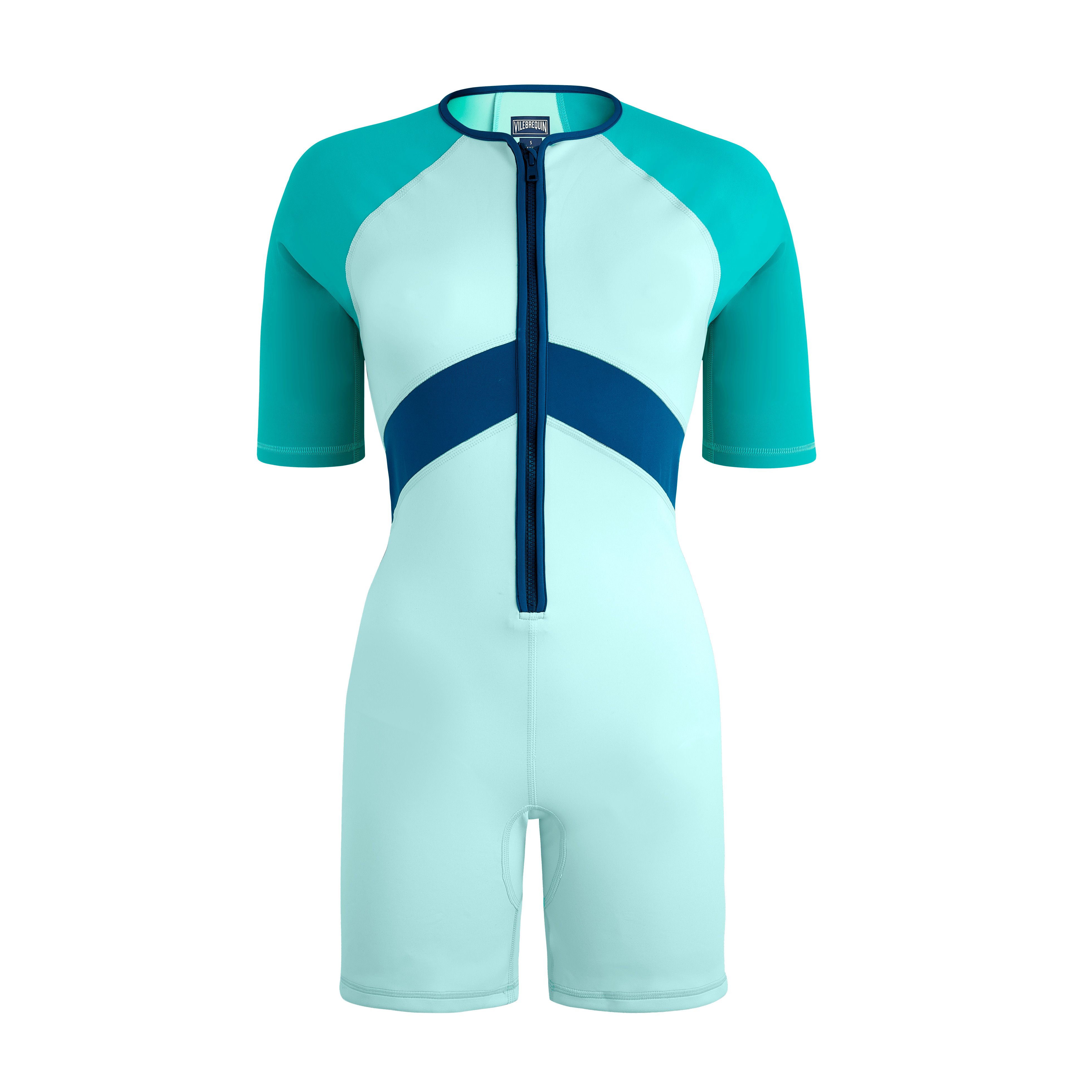 Women Short Rashguard One-piece Swimsuit Tricolore - 1