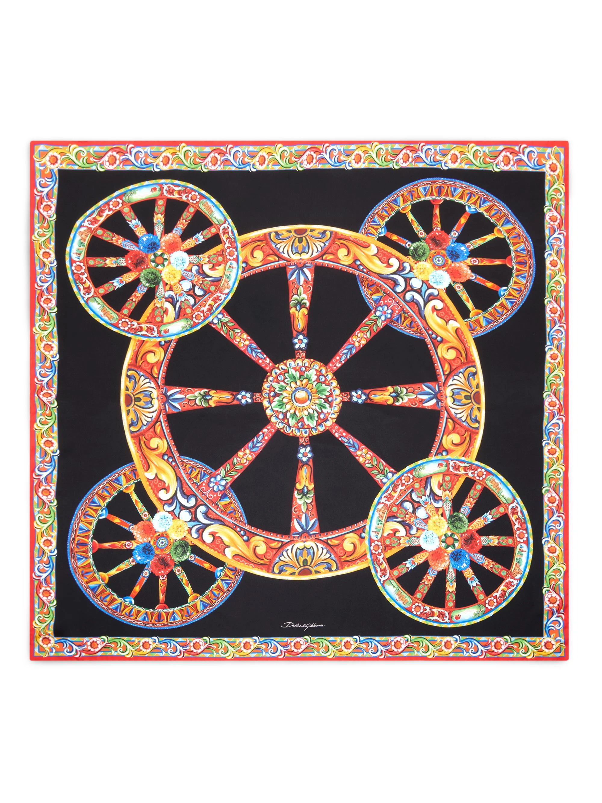 Women's Printed Silk Foulard - Multi Cart Wheels - 1
