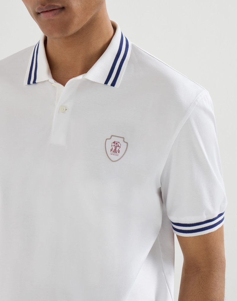 Cotton jersey polo shirt with striped collar and logo 4