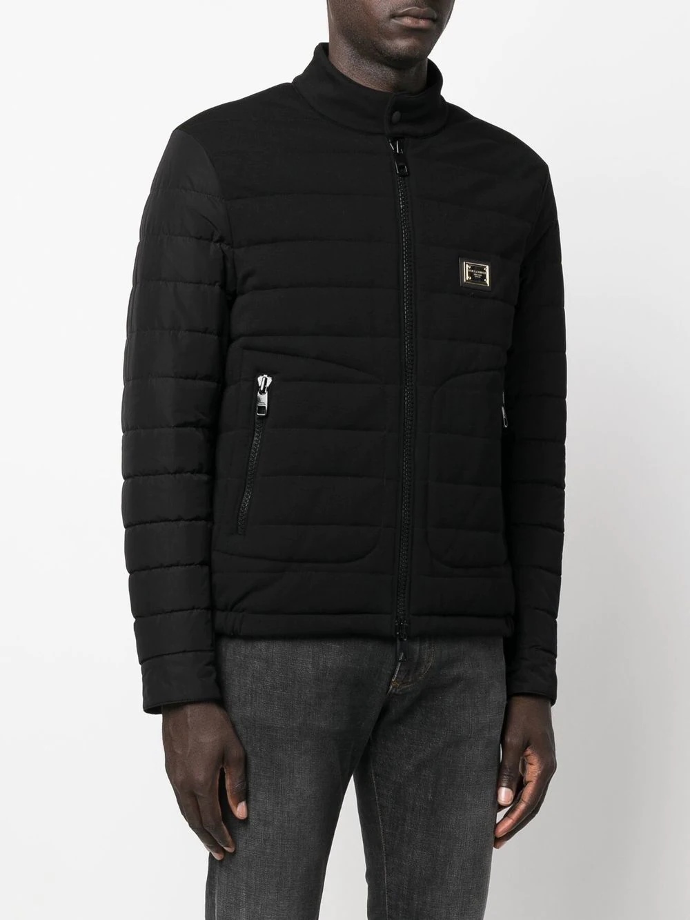 logo-plaque quilted jacket - 3