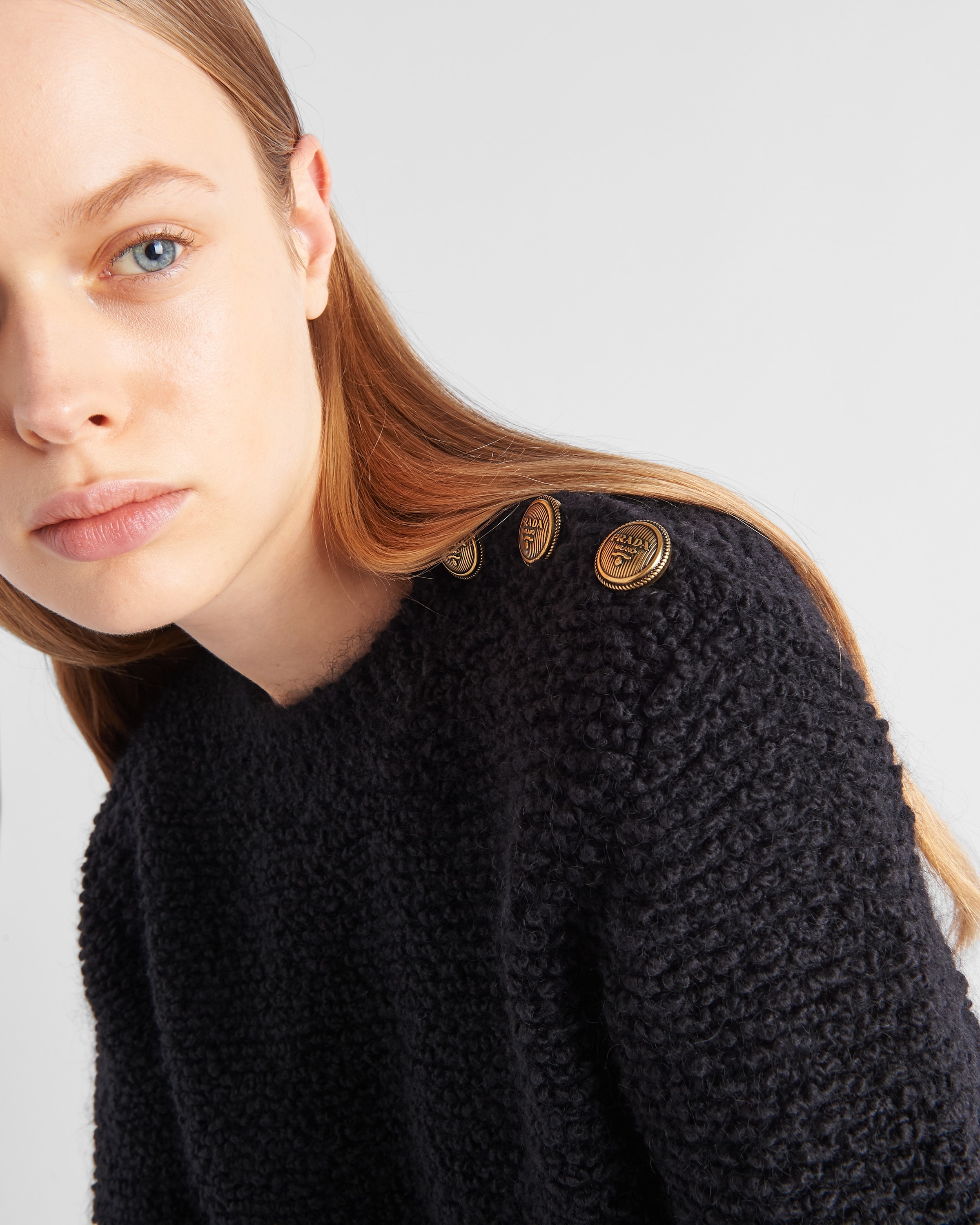 Prada Wool Boucle Knit Sweater with Shoulder Buttons - Bergdorf Goodman