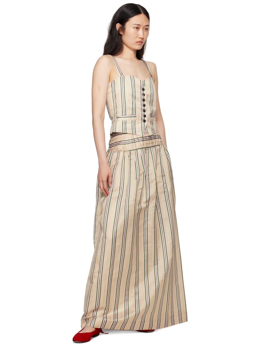 Beige Antique Stripe Stowe Midi Skirt - 4