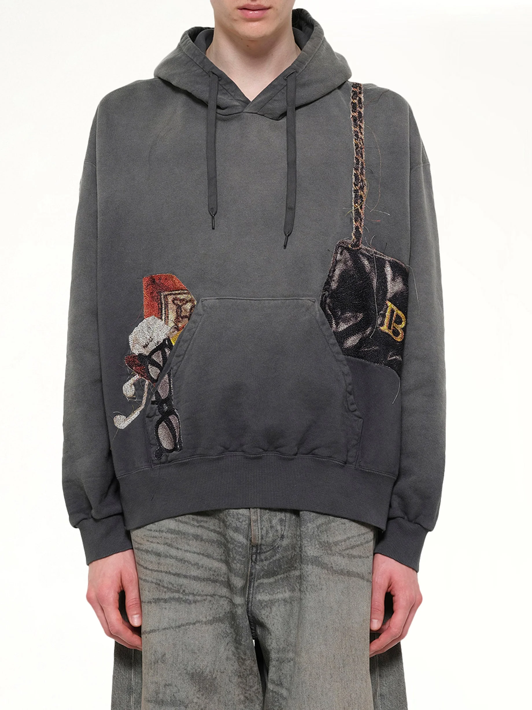 Trompe L’Oeil Embroidery Hoodie in Black - 1