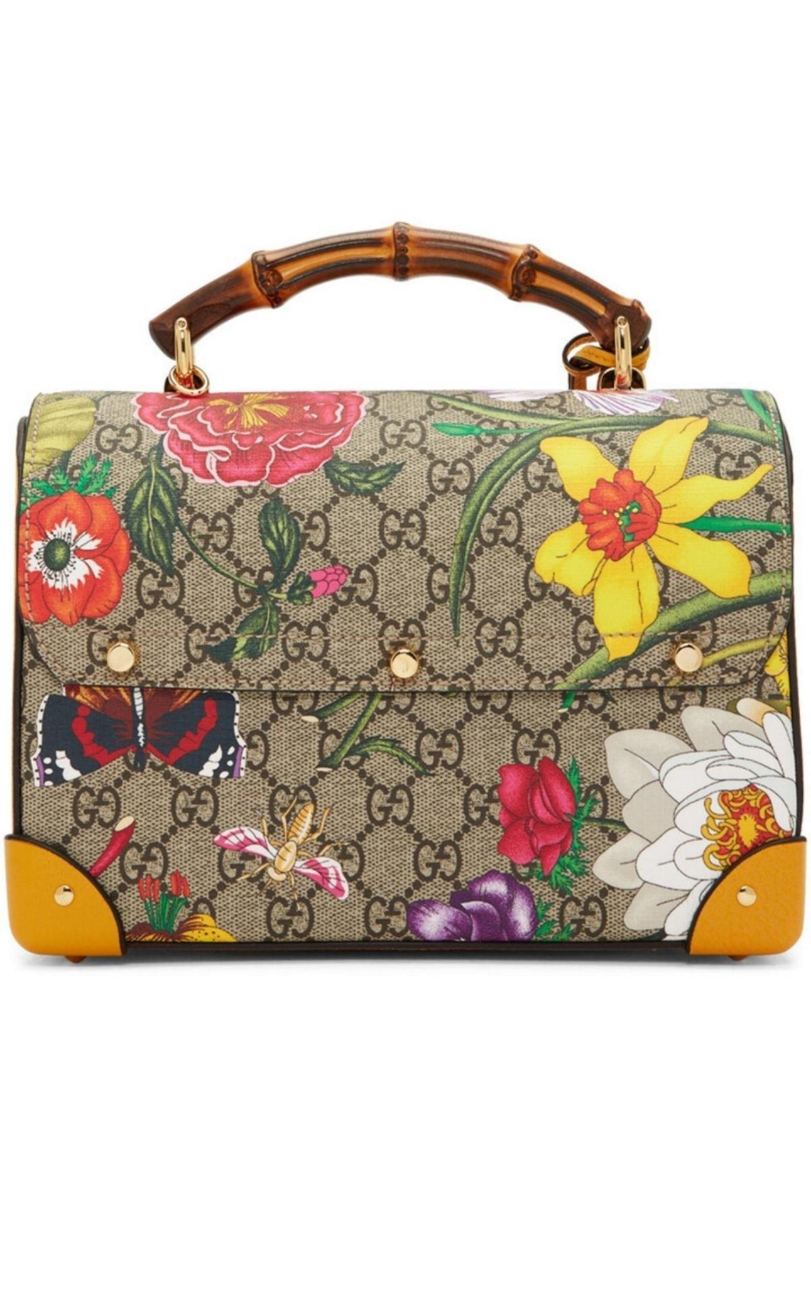 Multicolor Small GG Flora Bamboo Padlock Bag - 4