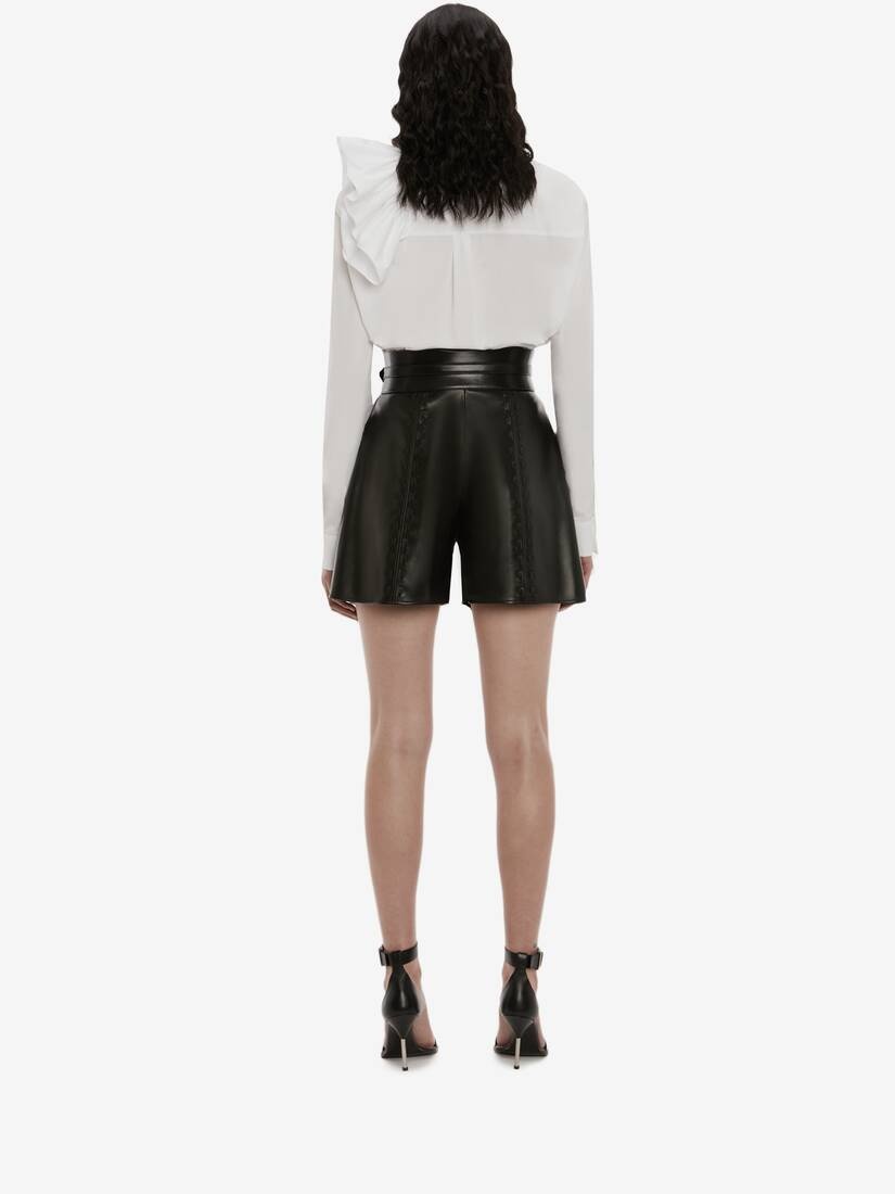Couture Stitch Leather Shorts in Black - 4