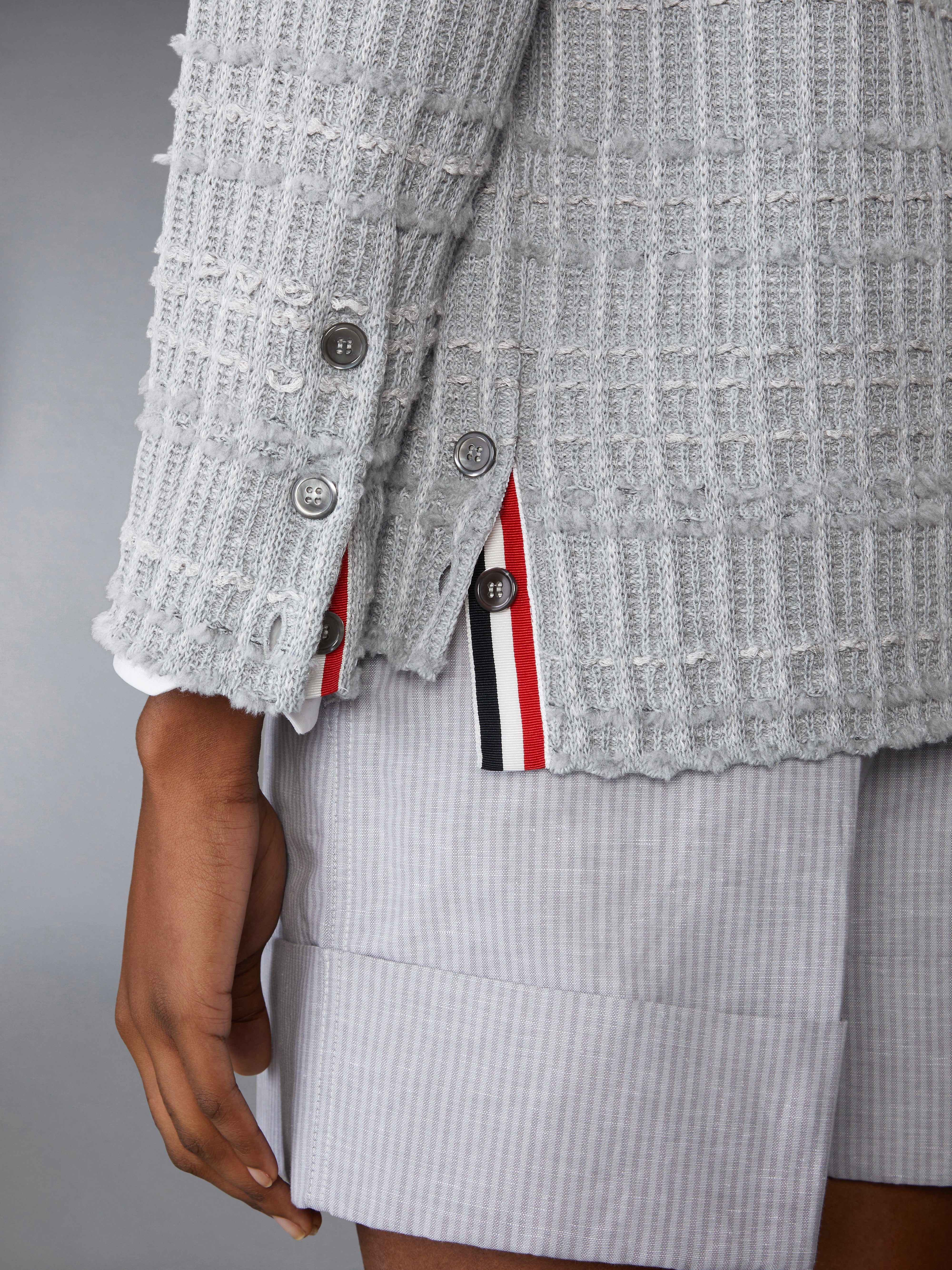 SEERSUCKER KNIT TWEED JACQUARD V NECK CARDIGAN - 5
