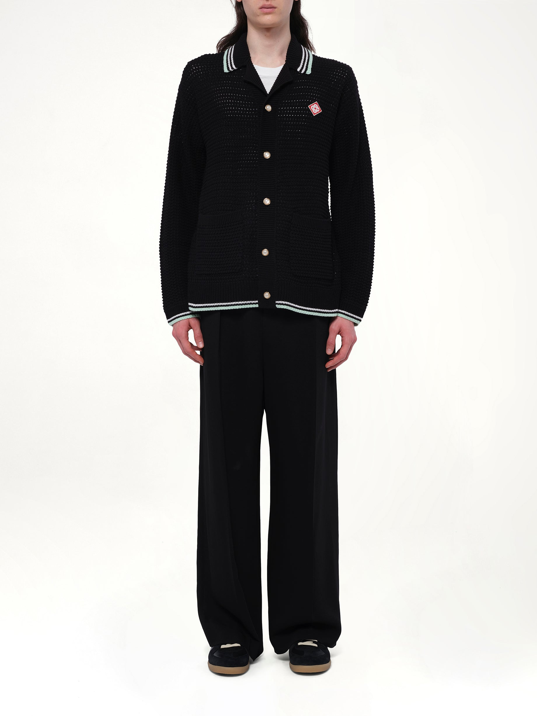 Embroidered Crochet Shirt in Black - 7