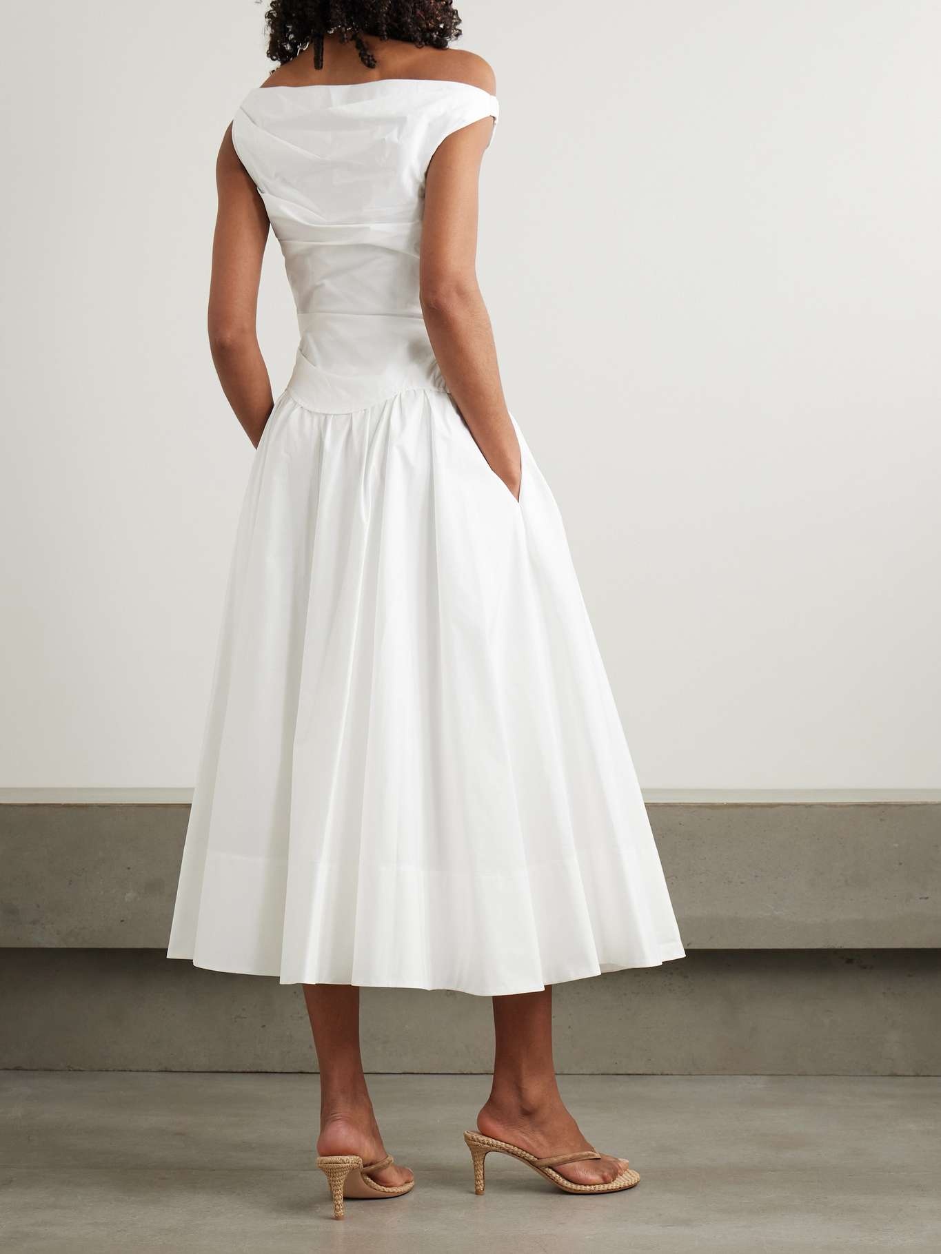 Cersei off-the-shoulder draped cotton-blend poplin midi dress White - 3