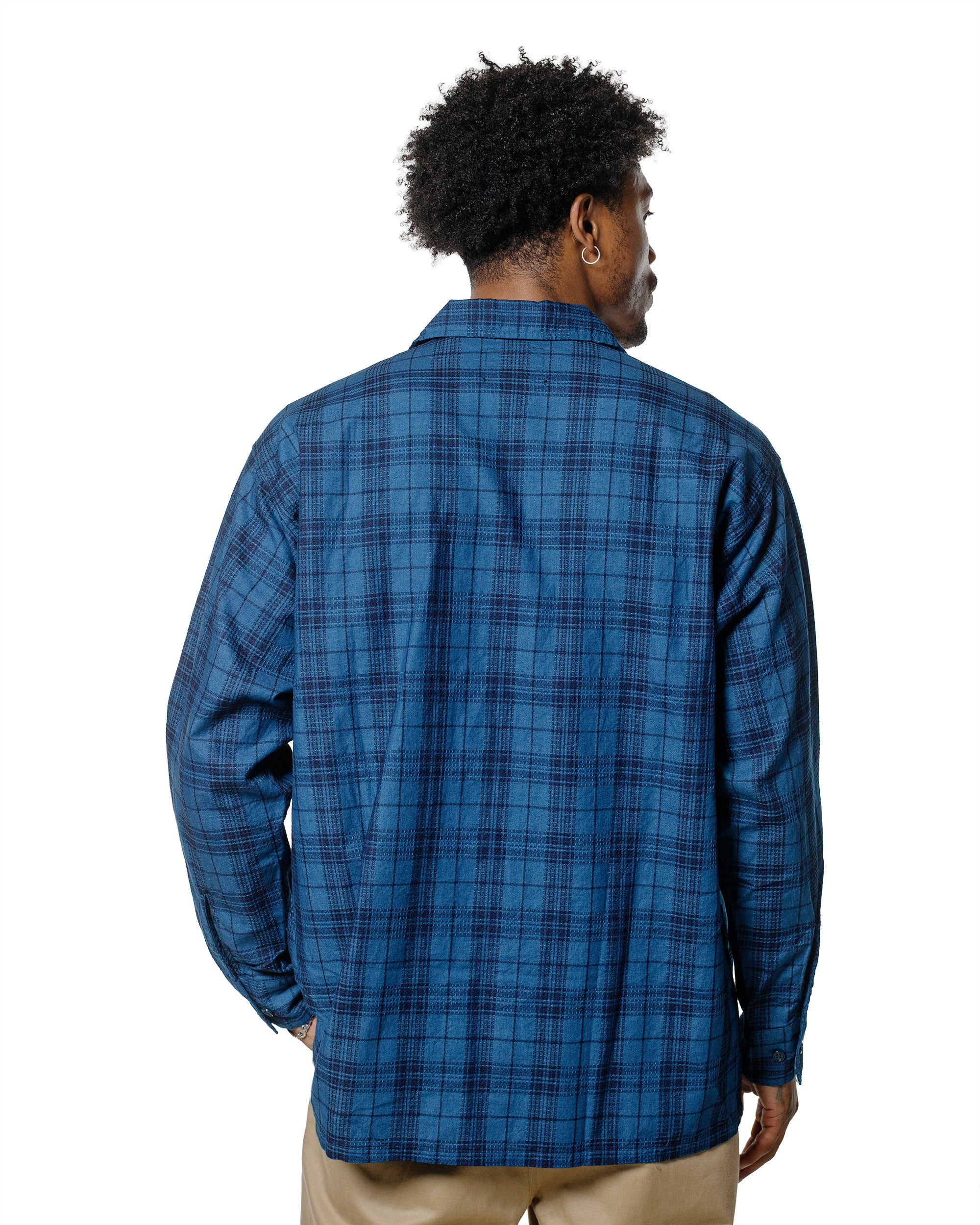 MIL Open Collar Indigo Dobby Plaid Wide Plaid - 3