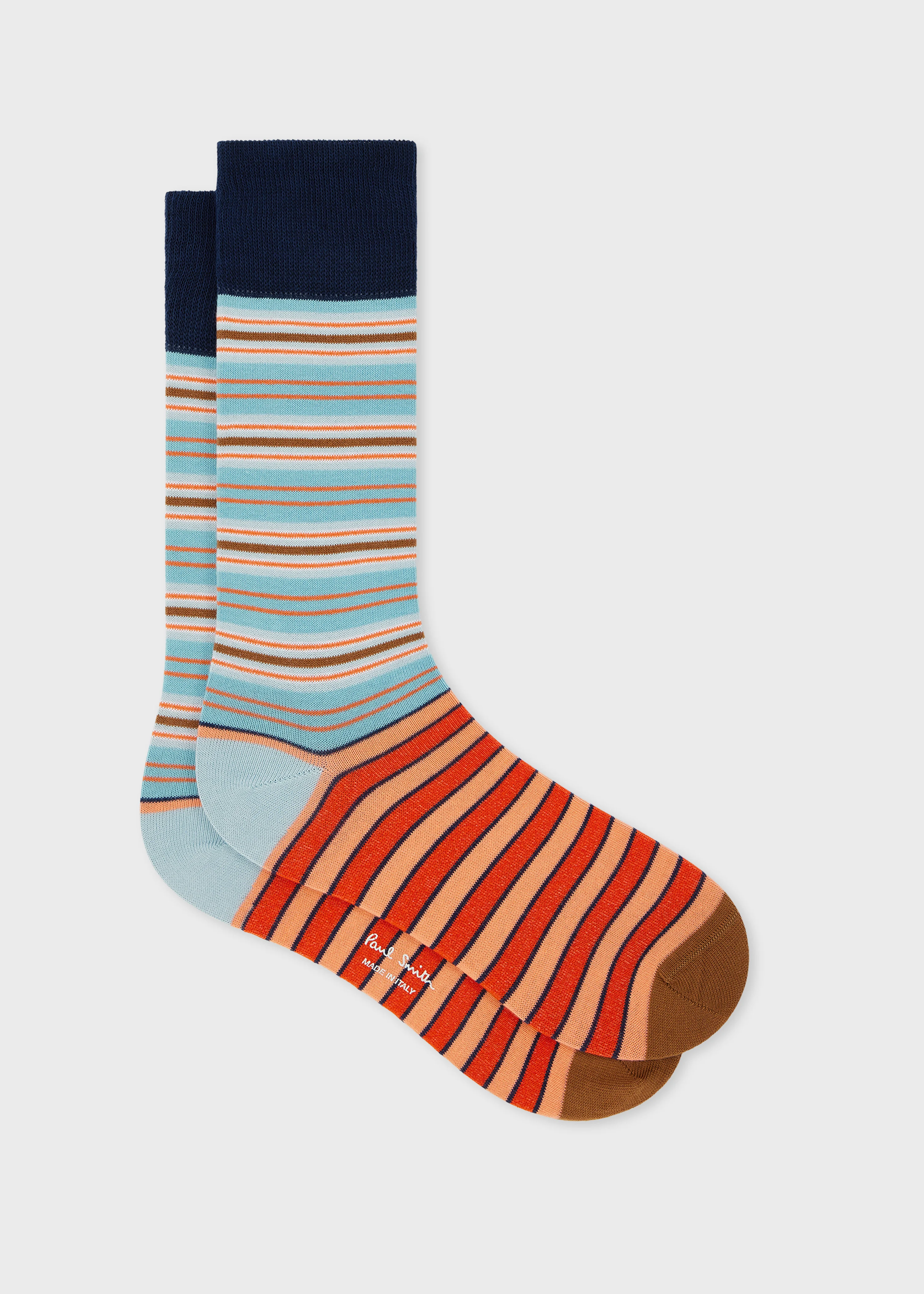 Blue and Orange Mixed Stripe Socks - 1
