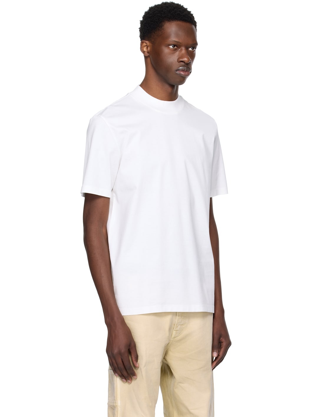 White Slim-Fit Stand Collar T-shirt - 2
