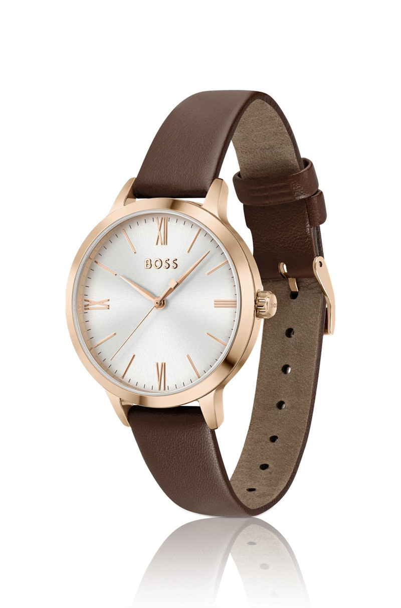 BOSS LEATHER-STRAP WATCH WITH SILVER-WHITE DIAL outlook