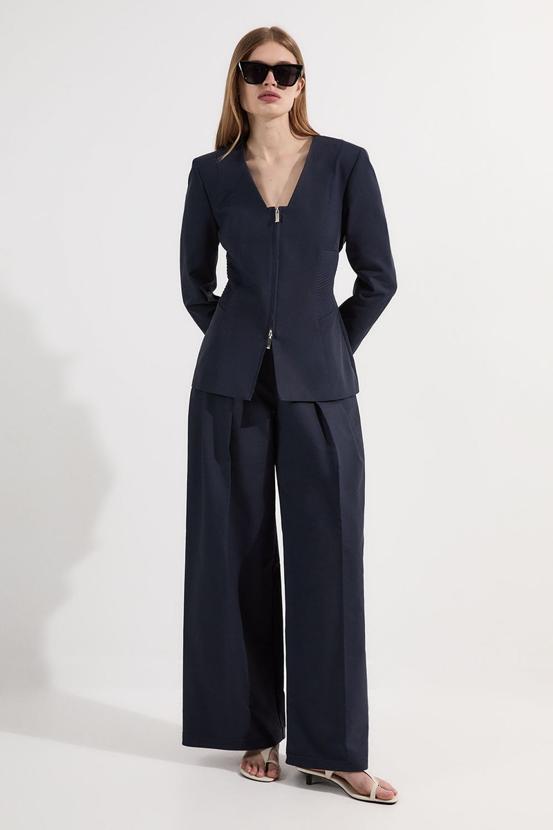 KAREN MILLEN Archive Collection - Tailored Cotton Pintuck Grosgrain Zip Front Blazer outlook