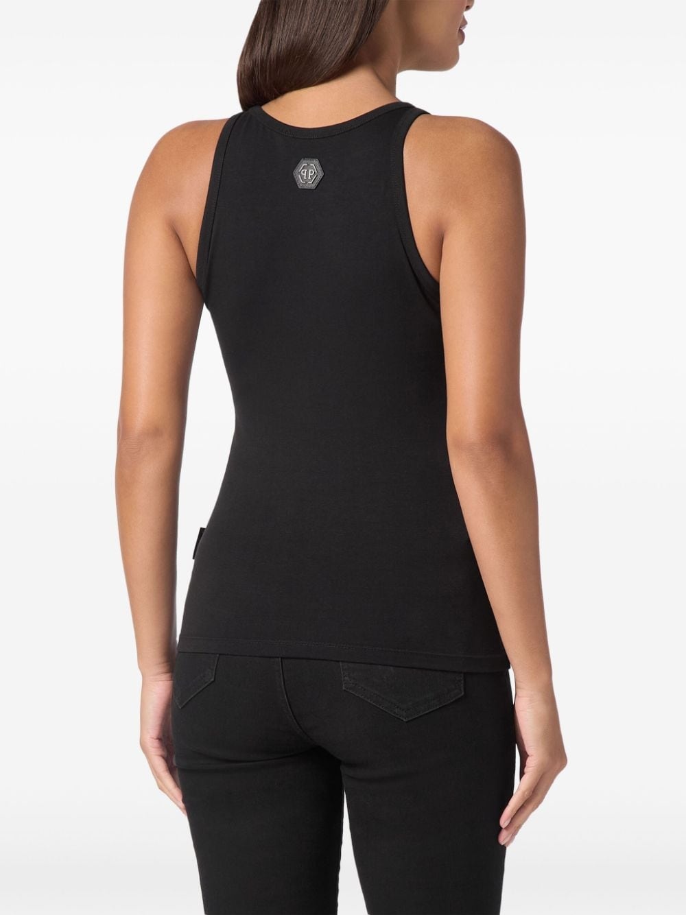 skull-embellished ribbed tank top - 3