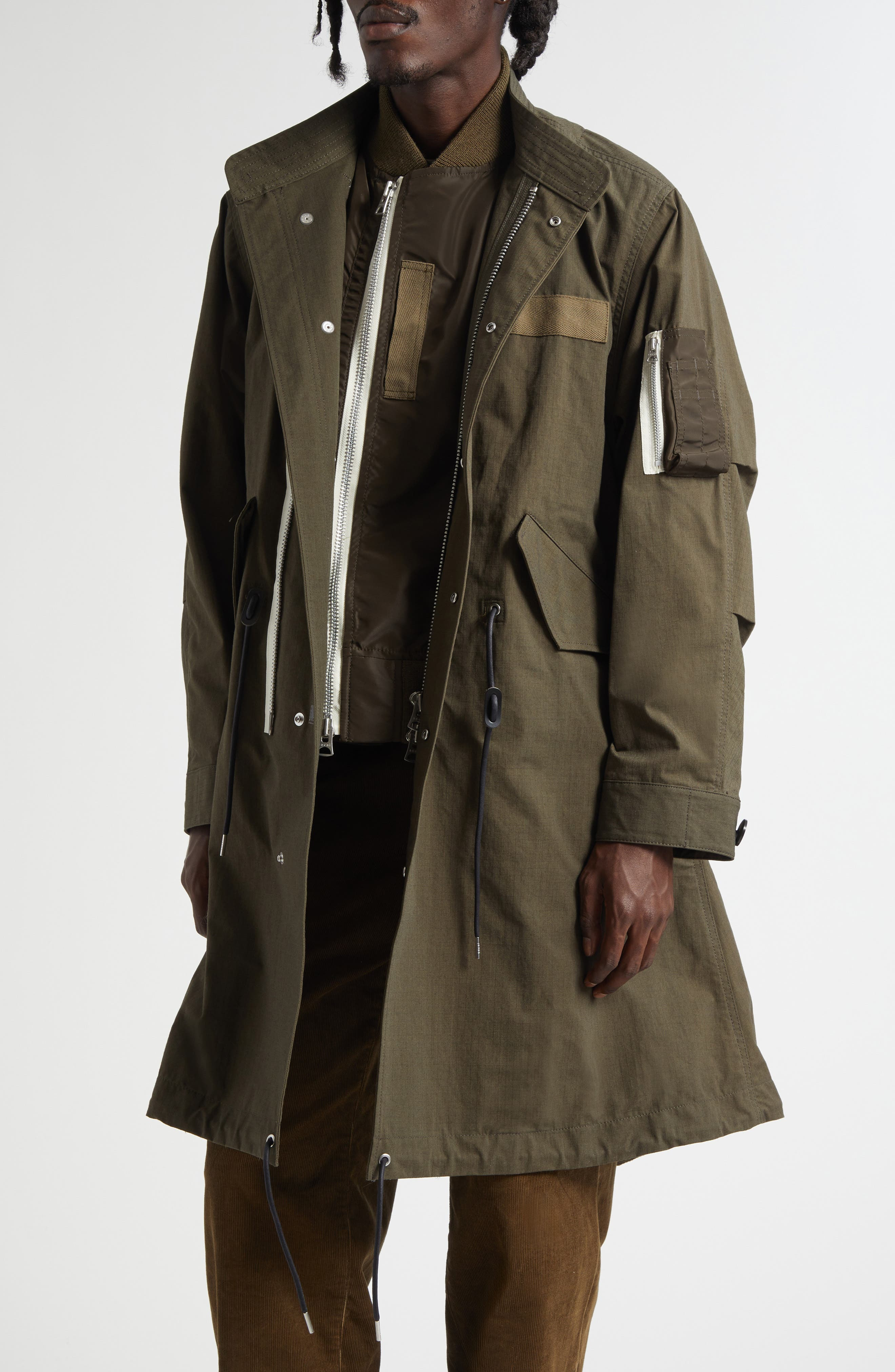 Sacai Cotton & Nylon Ripstop Coat in Khaki at Nordstrom - 5