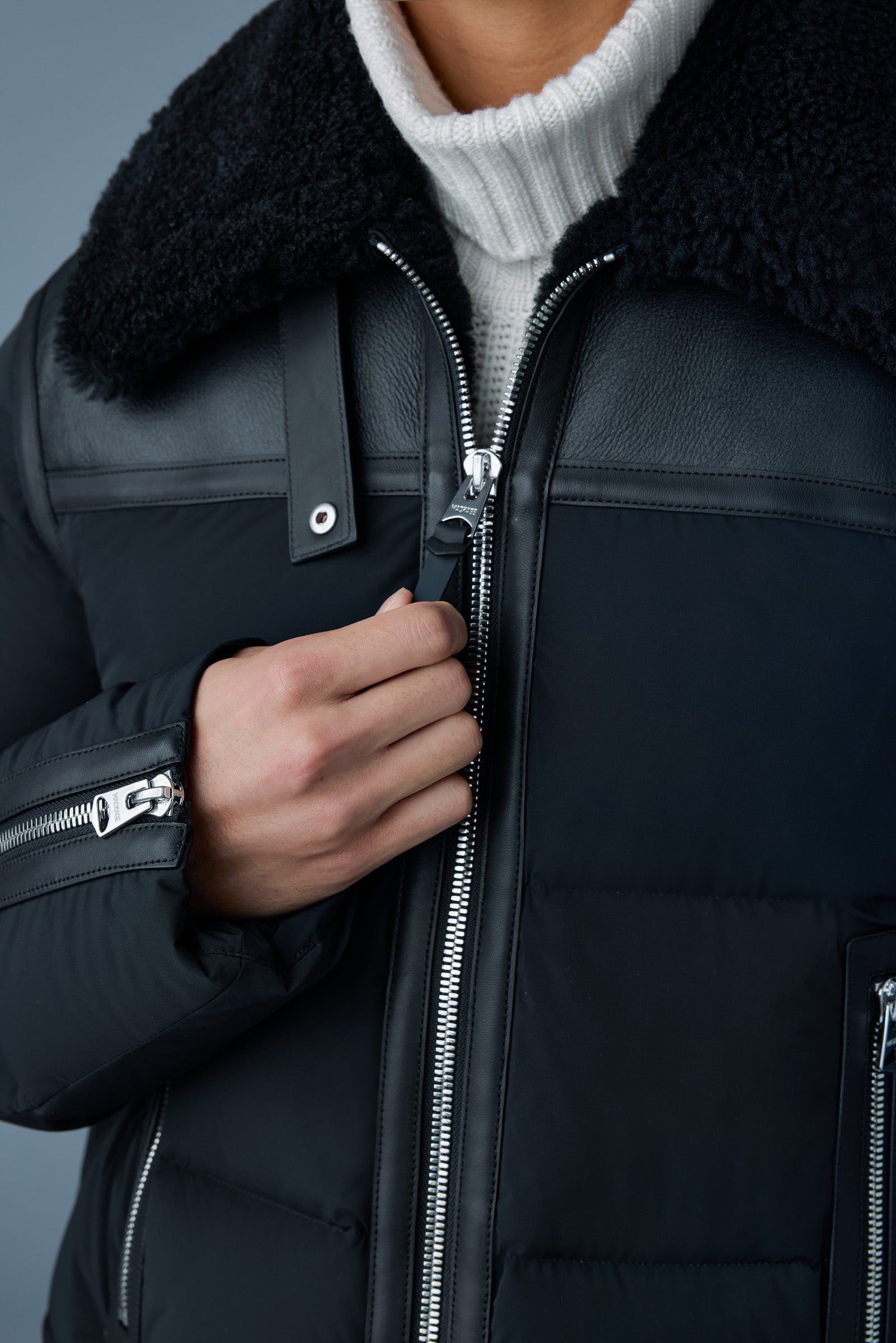 MACKAGE ROBERT Mixed-media shearling down jacket | REVERSIBLE