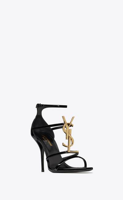 SAINT LAURENT cassandra sandals in patent leather with gold-tone monogram outlook