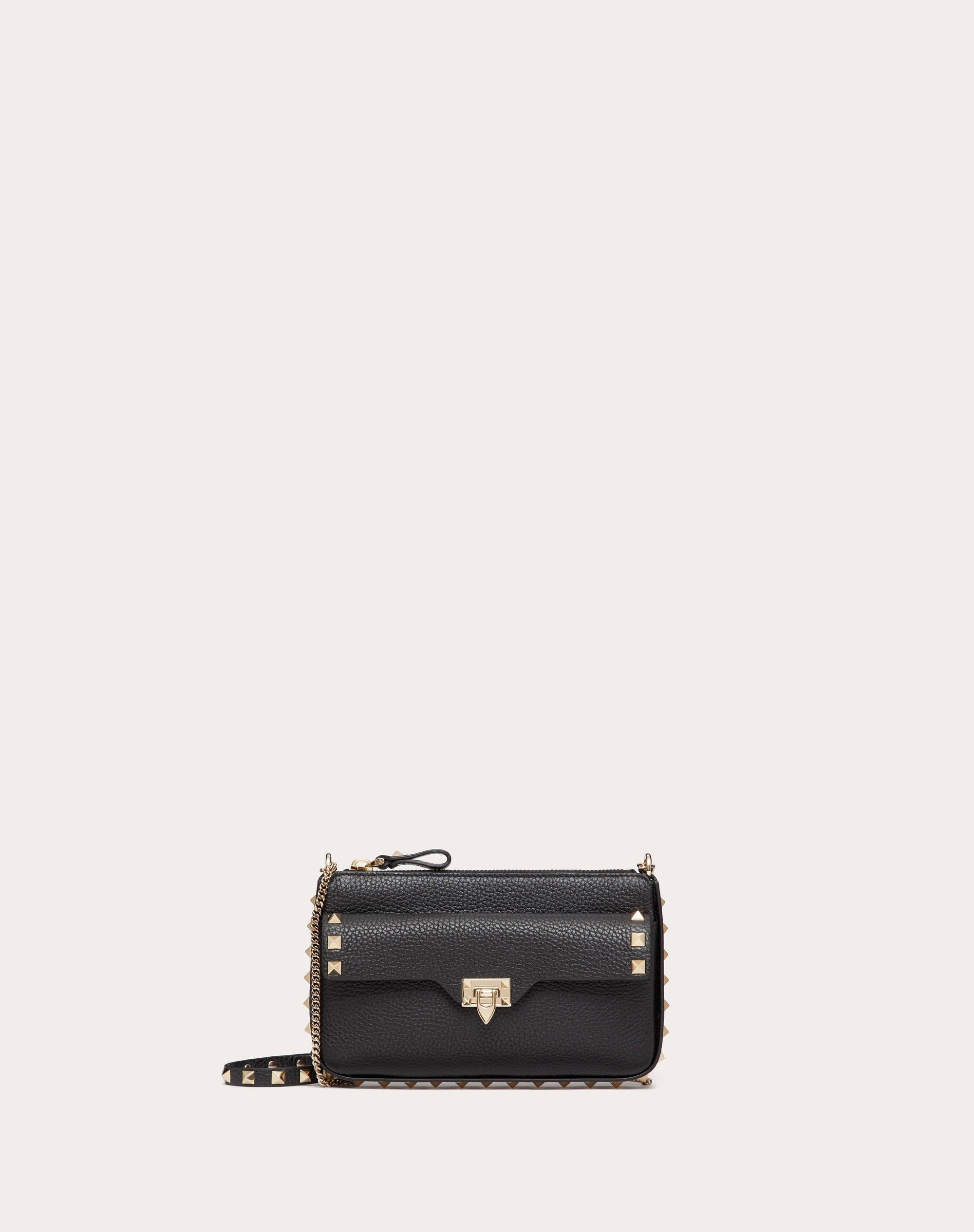 GRAINY CALFSKIN POUCH WITH ROCKSTUD CHAIN - 1