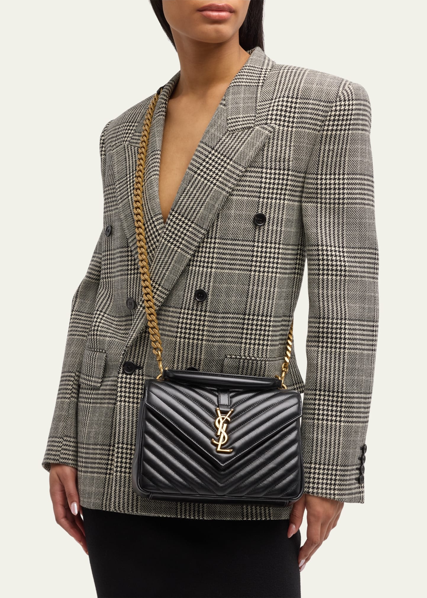 College Medium YSL Flap Top-Handle Bag in Quilted Leather - 5
