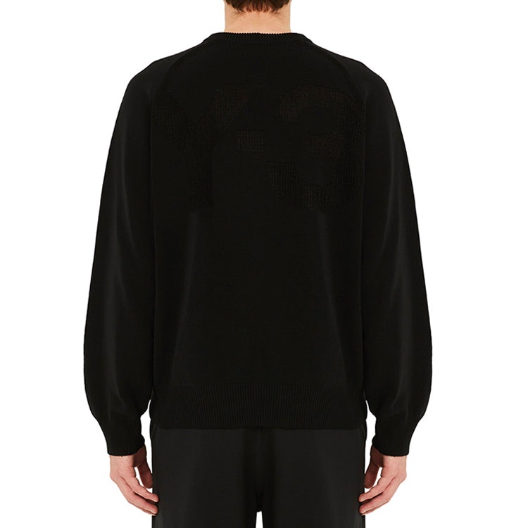 Men's Y-3 SS21 Loose Round Neck Long Sleeves Pullover Black GV4214 - 4