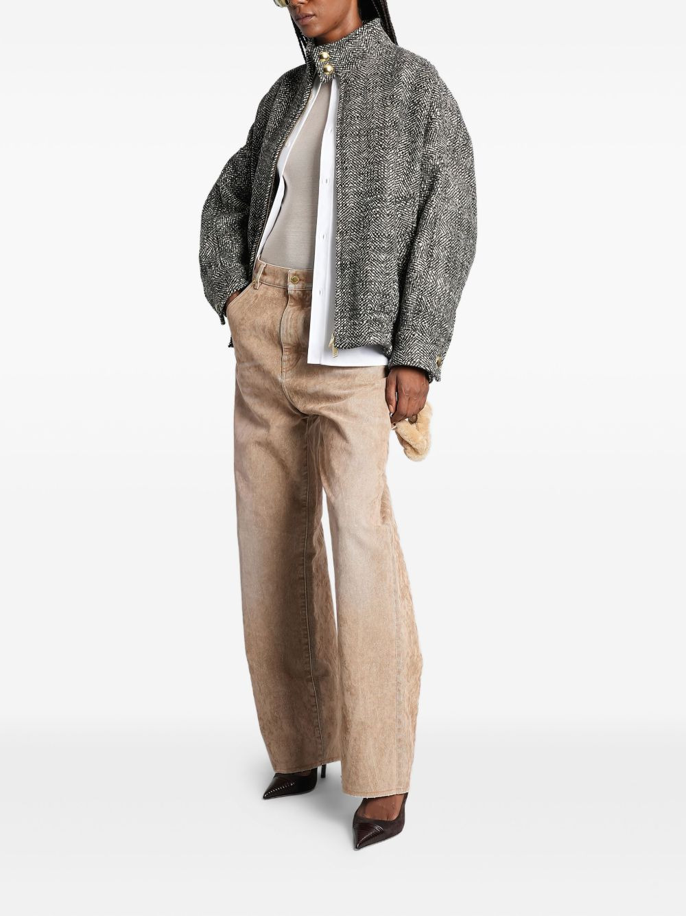 herringbone-pattern bomber jacket - 2