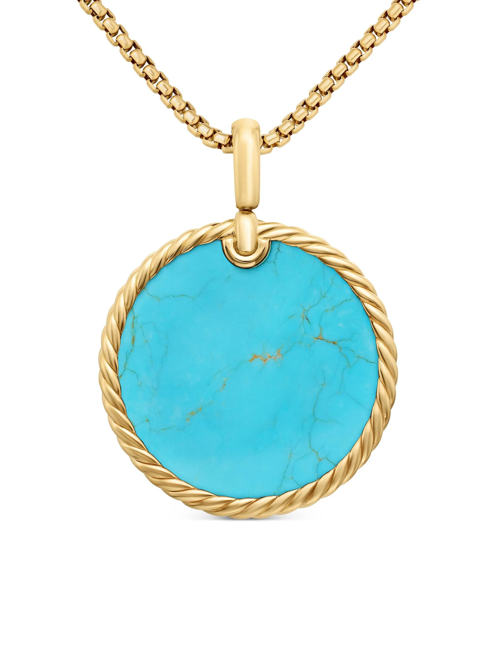 Women's DY Elements Disc Pendant in 18K Yellow Gold - Turquoise Matrix Kingman - 1