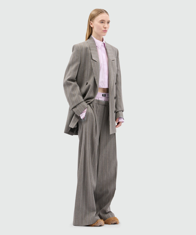 Double-breasted grey melange jacket in lightweight chevron pinstripe wool 4